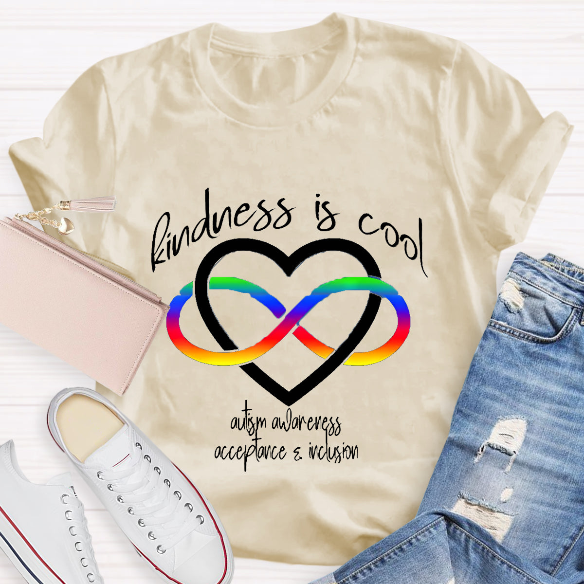 Kindness is Cool Autism Infinity Heart Rainbow T-Shirt