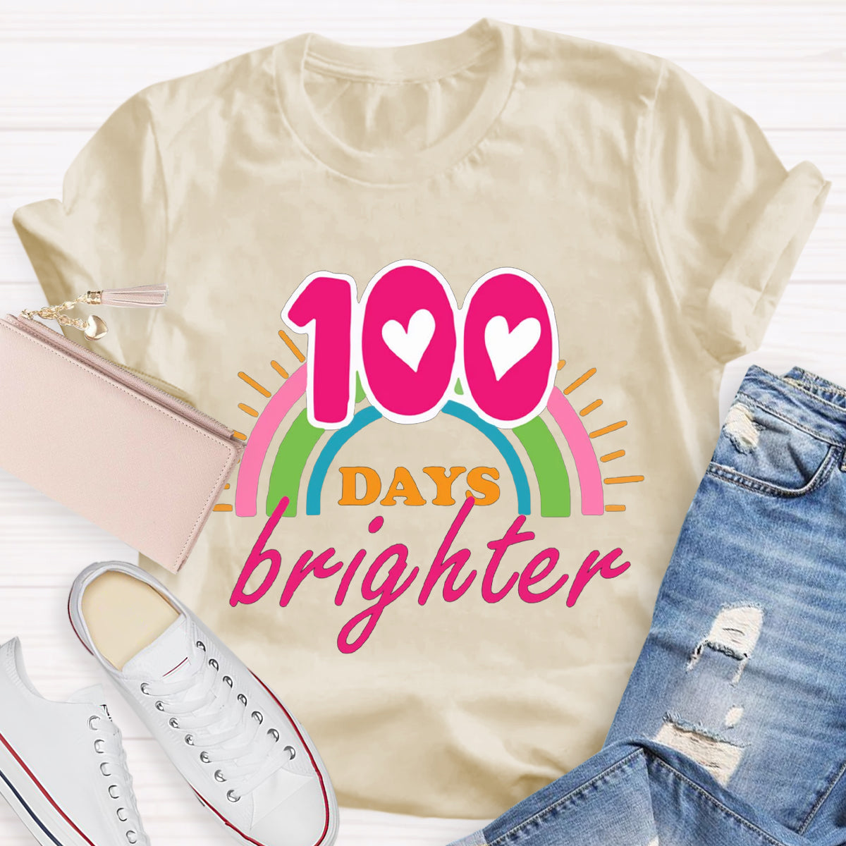 100 Days Brighter Pink Heart T-Shirt