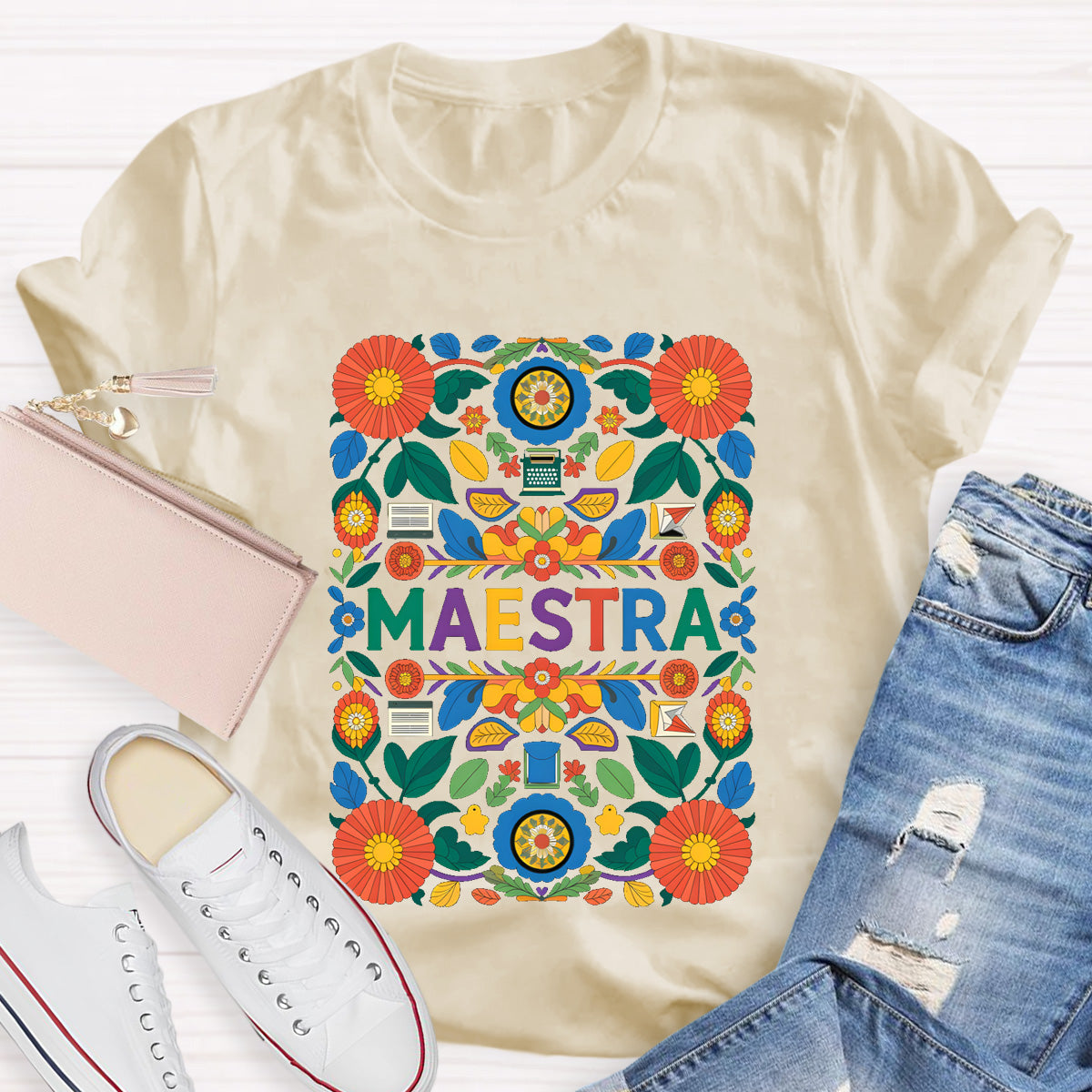 Vintage Floral Maestra Teacher T-Shirt