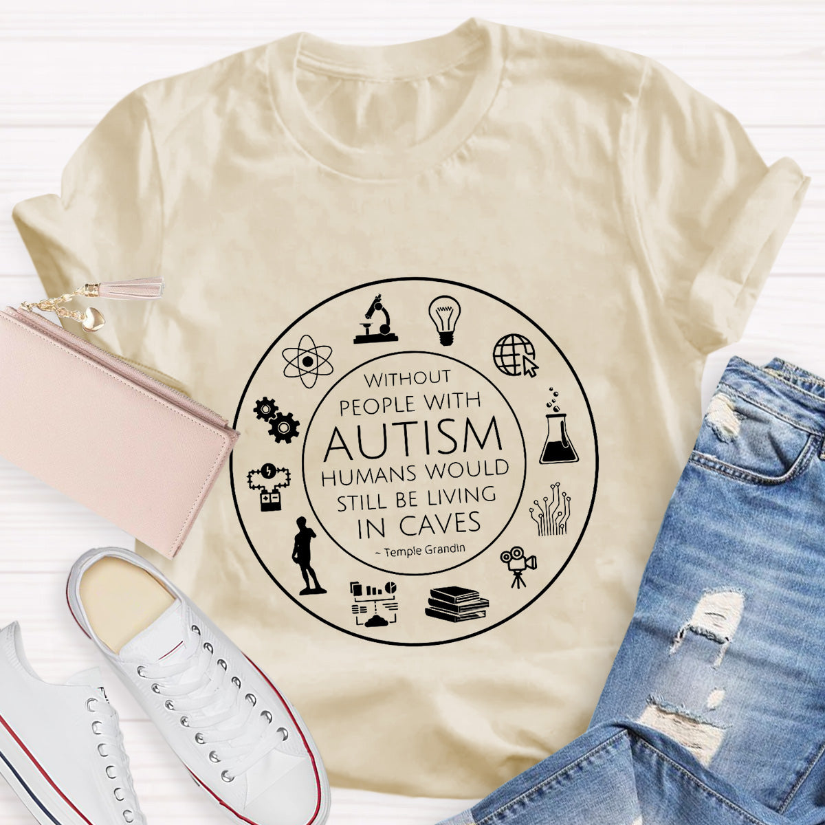 Human Would Still Be Living In Caves Teacher T-Shirt