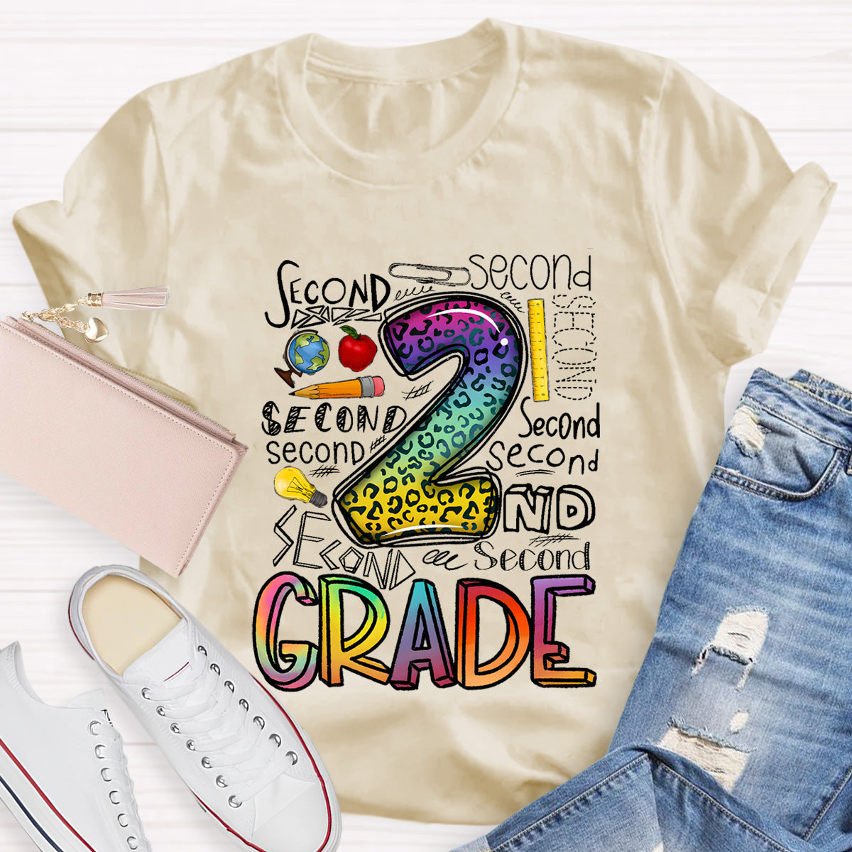 Personalized Grade Leopard  2nd Grade Teacher T-Shirt