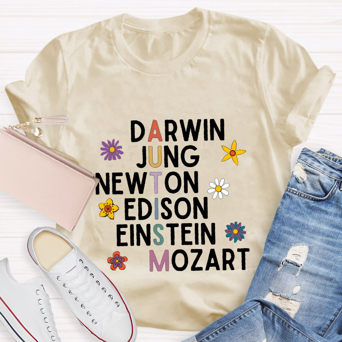 Darwin Jung Newton Einstein Edison Mozart Autism Teacher T-Shirt
