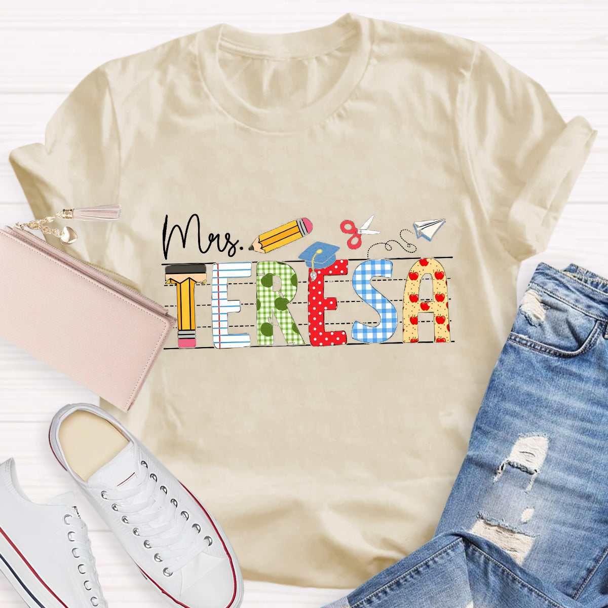 Personalized Name Paper Airplane Teacher T-Shirt