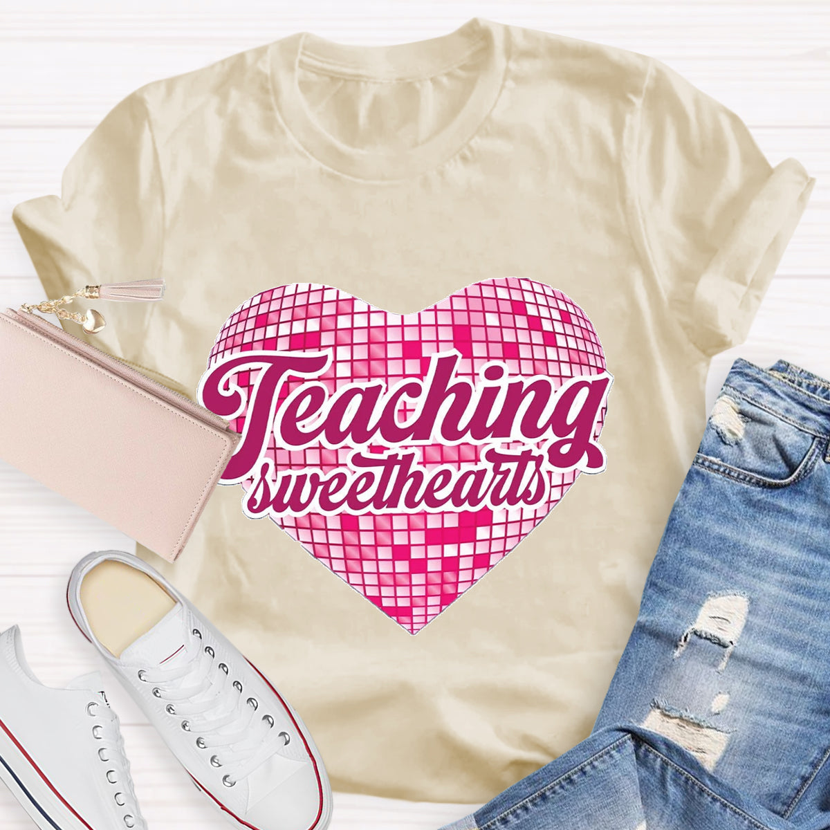 Teaching Sweethearts Pink Plaid Heart T-Shirt