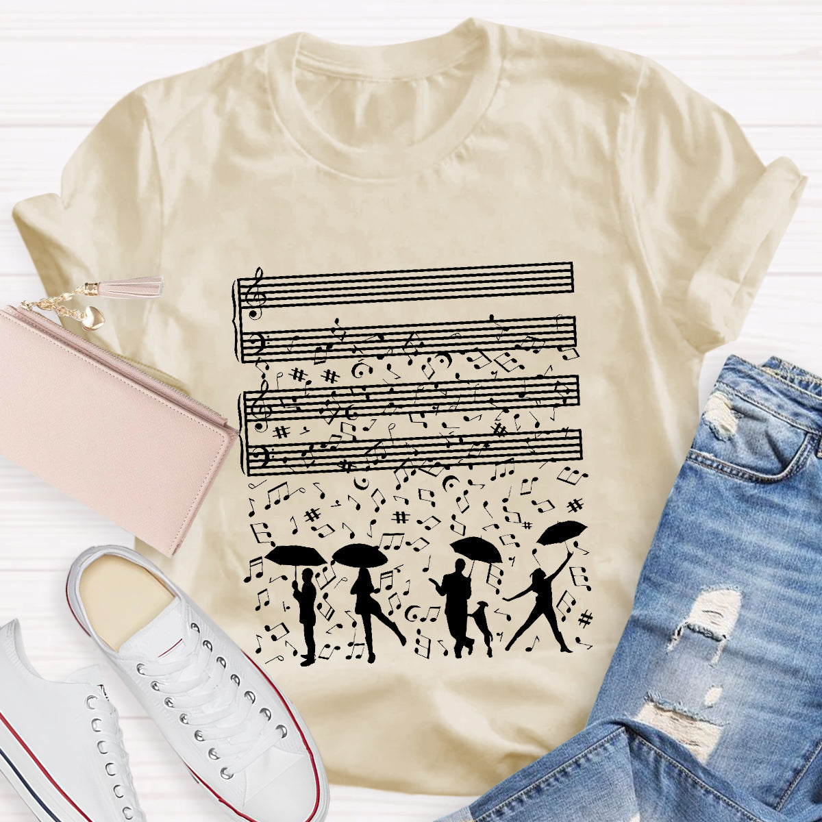 Dancing On The Rainy Night Under The Musical Notes Teacher T-Shirt