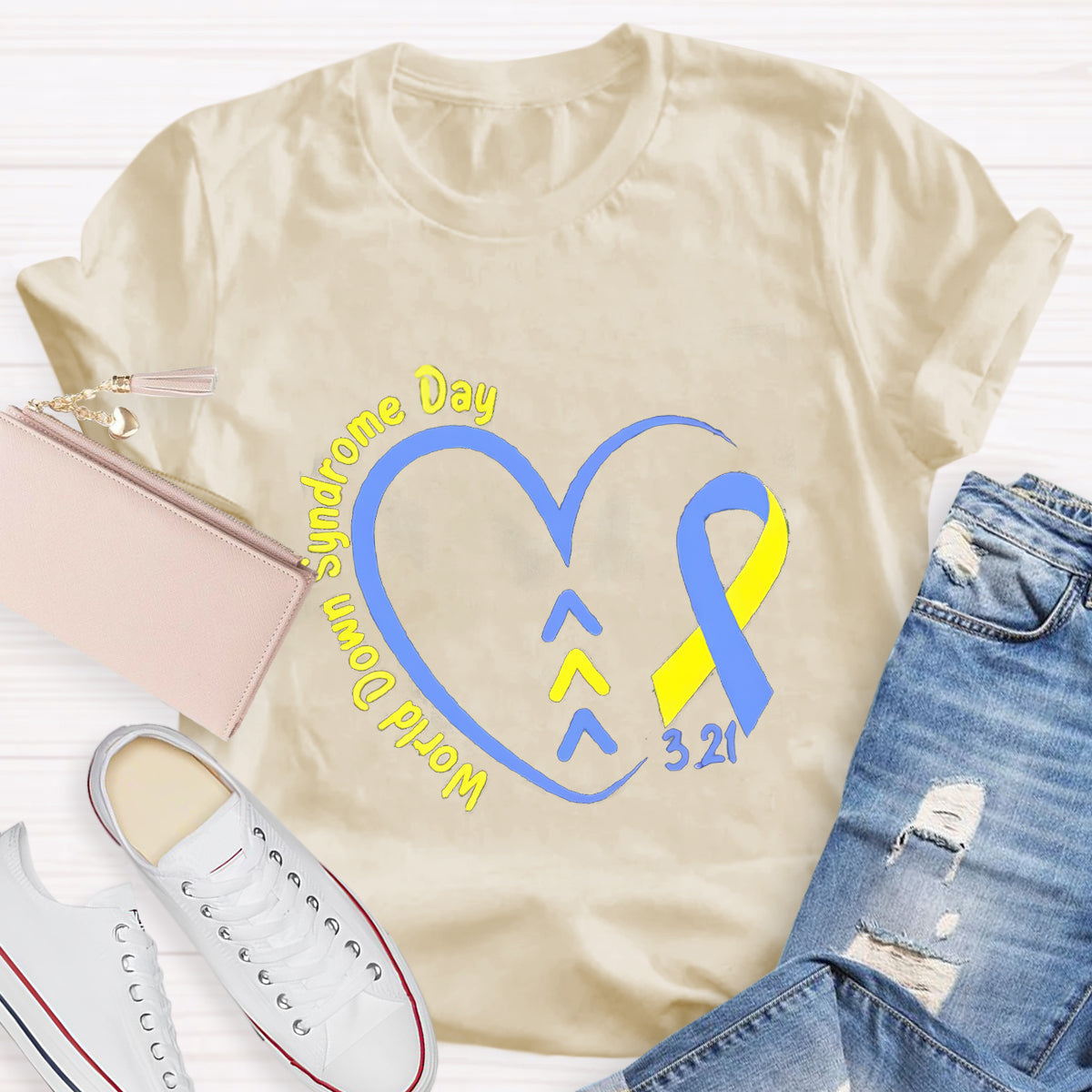 Down Syndrome Day Blue Heart Teacher T-Shirt