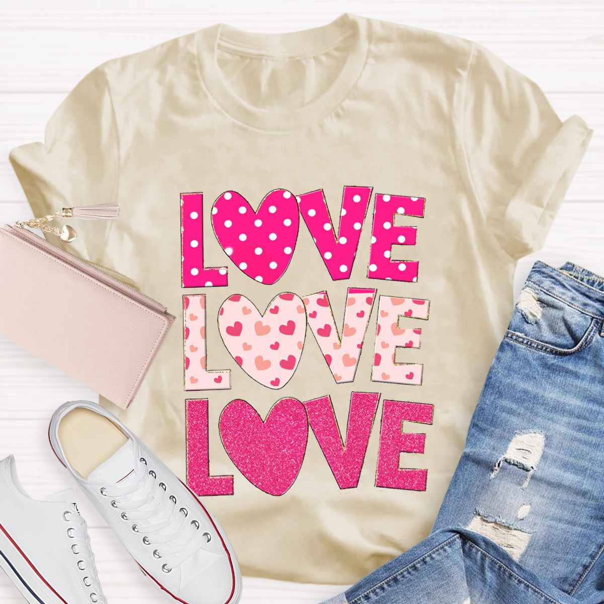 Valentine Day Pink Heart Love T-Shirt