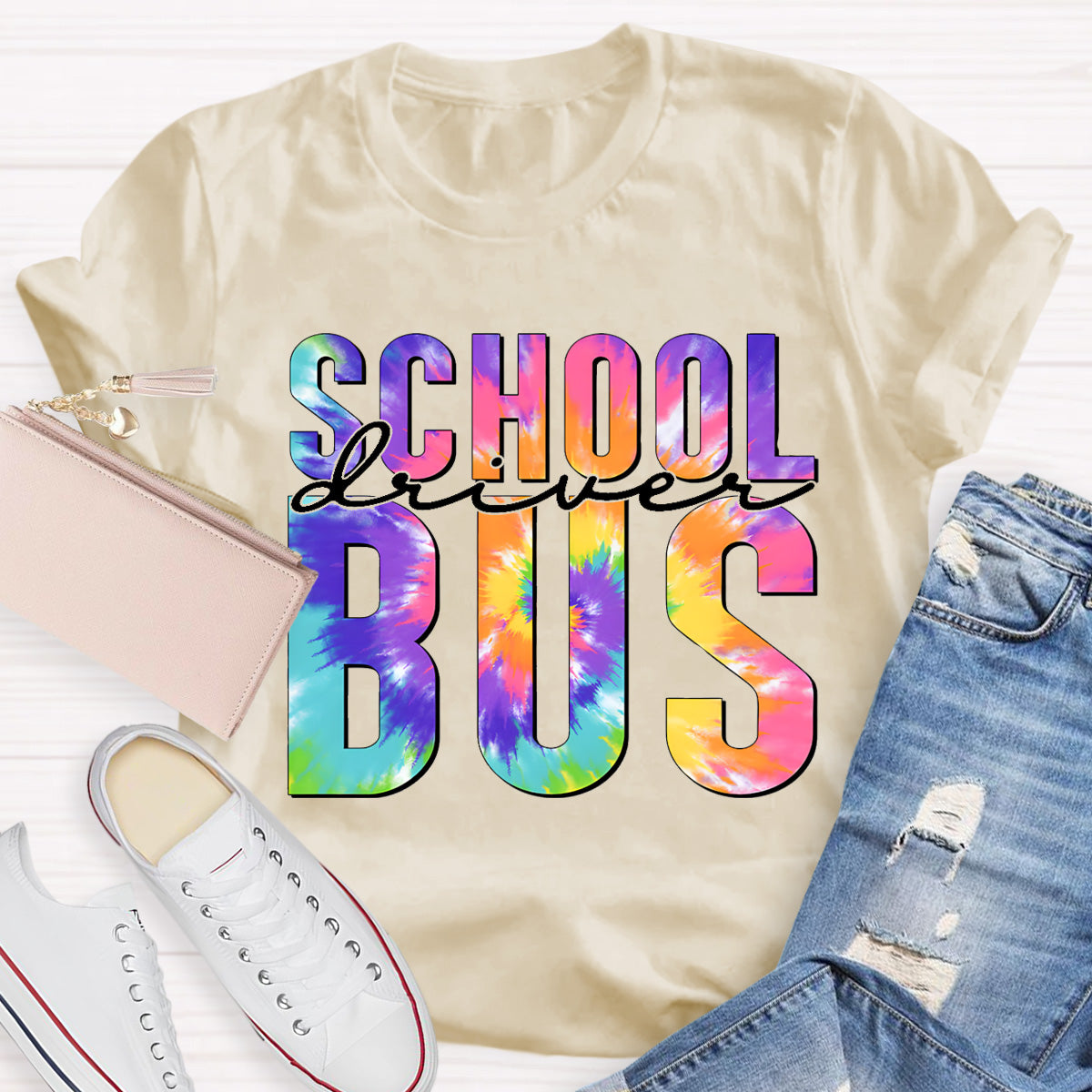 Colorful Printed School Bus Driver T-Shirt
