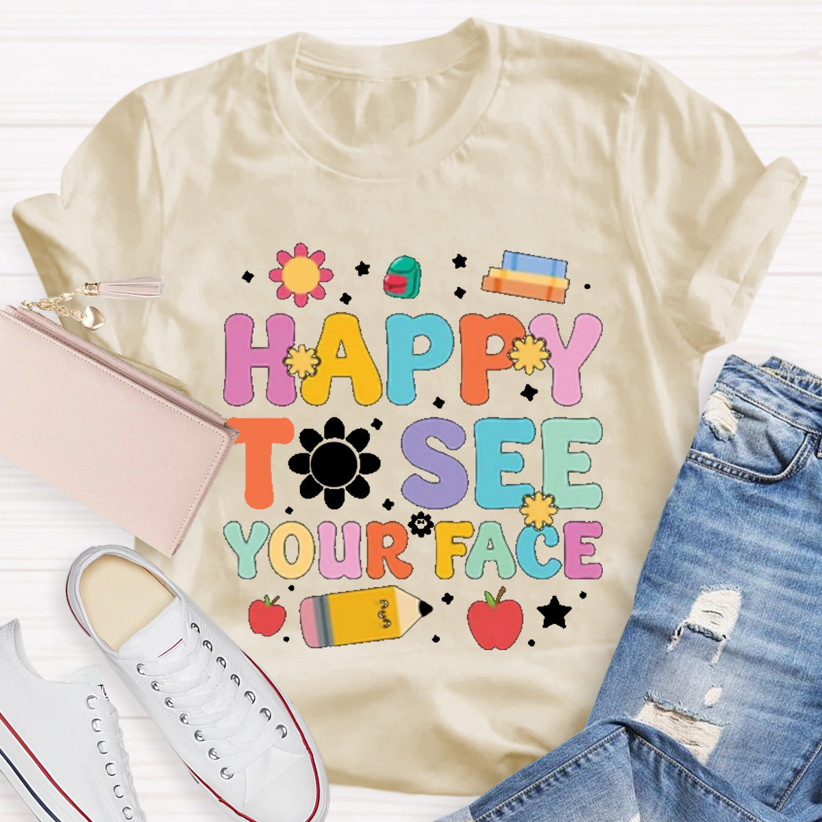 Happy To See Your Face Red Apple Teacher T-Shirt