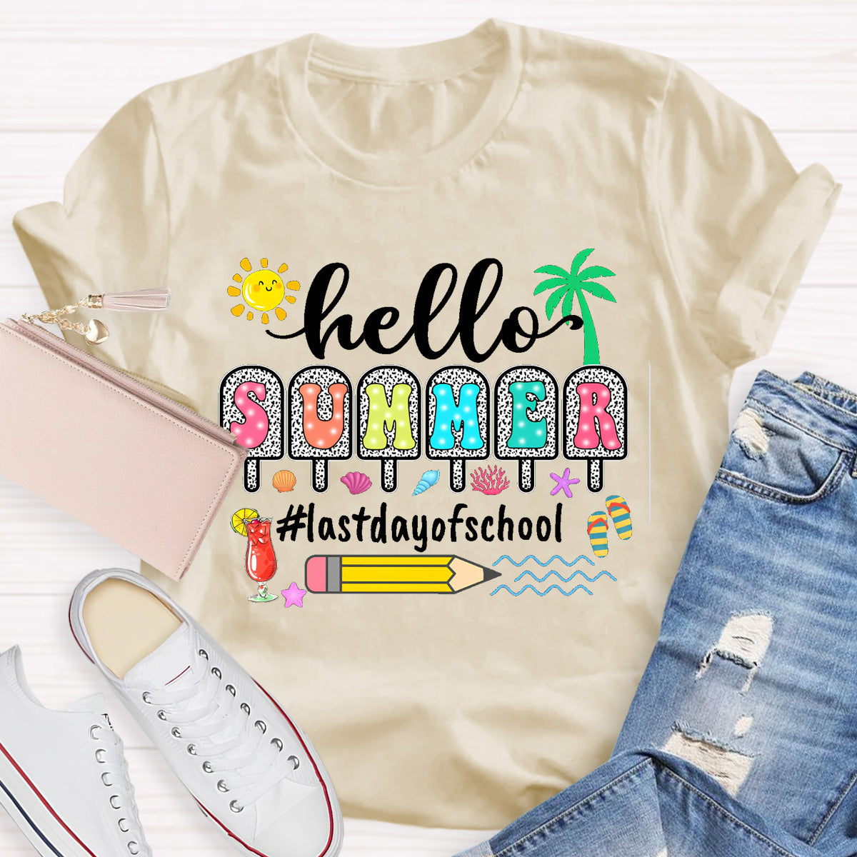 Hello Summer Sunshine Last day Of School Teacher T-Shirt