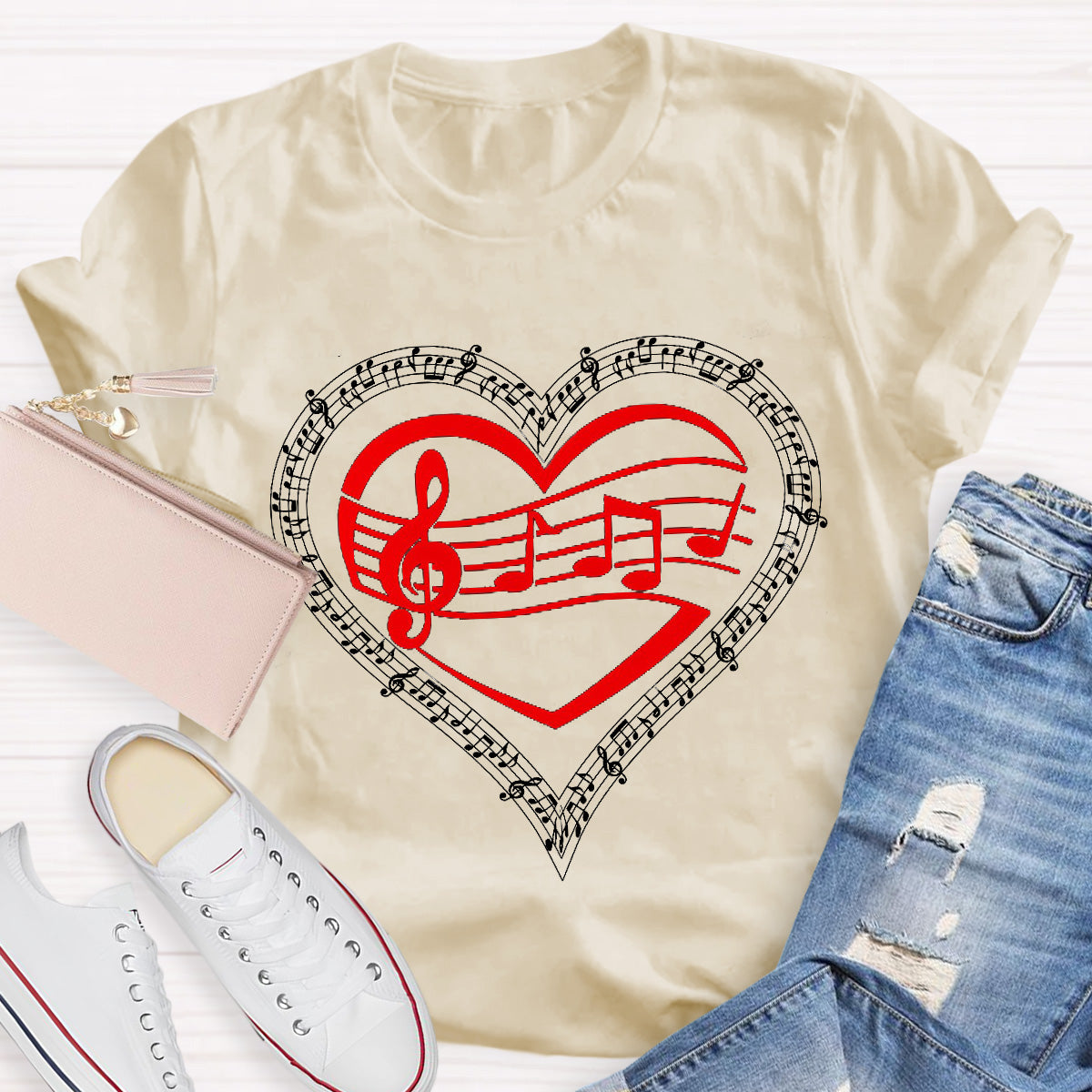 Red Heart Music Teacher T-Shirt