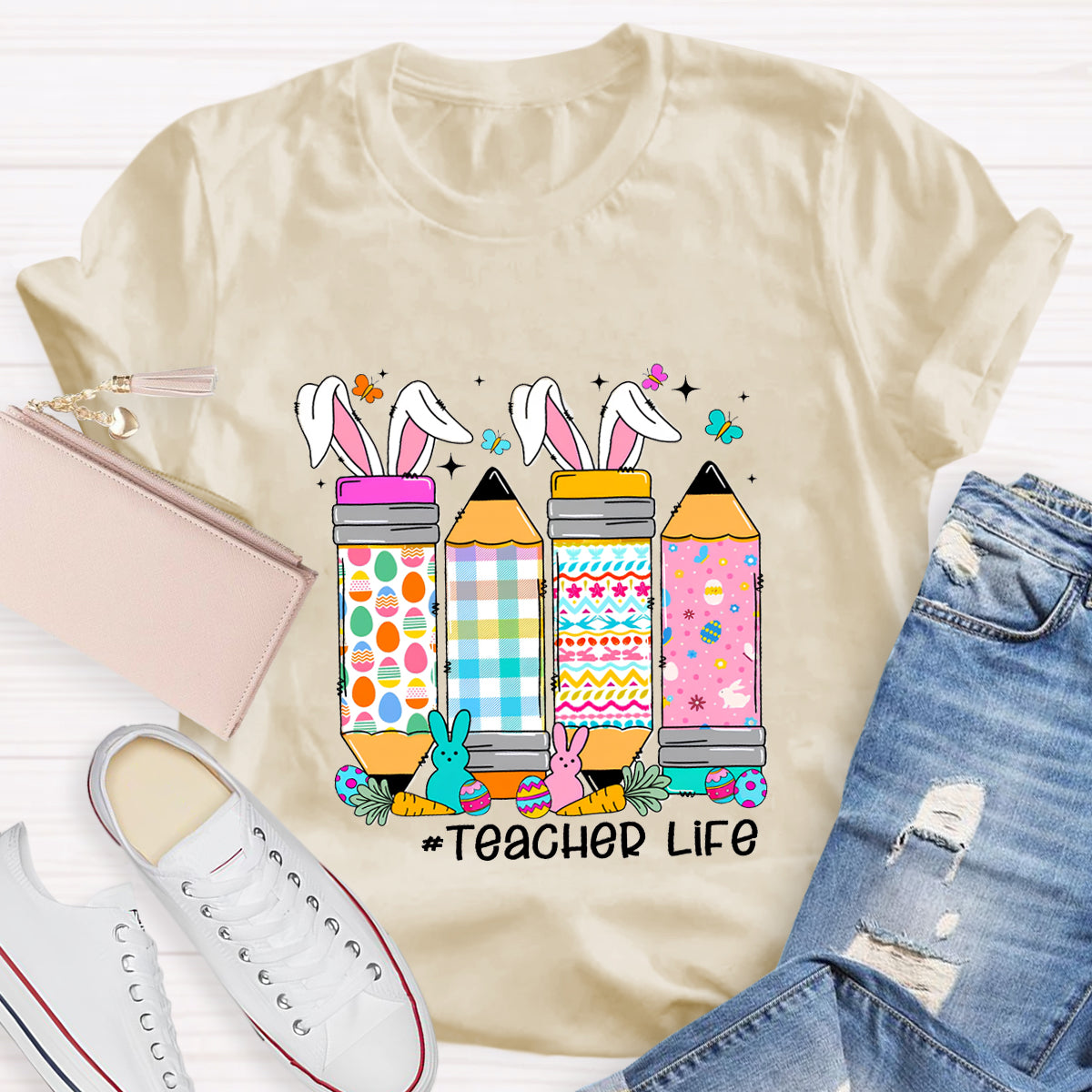 Easter Happy Life Teacher T-Shirt