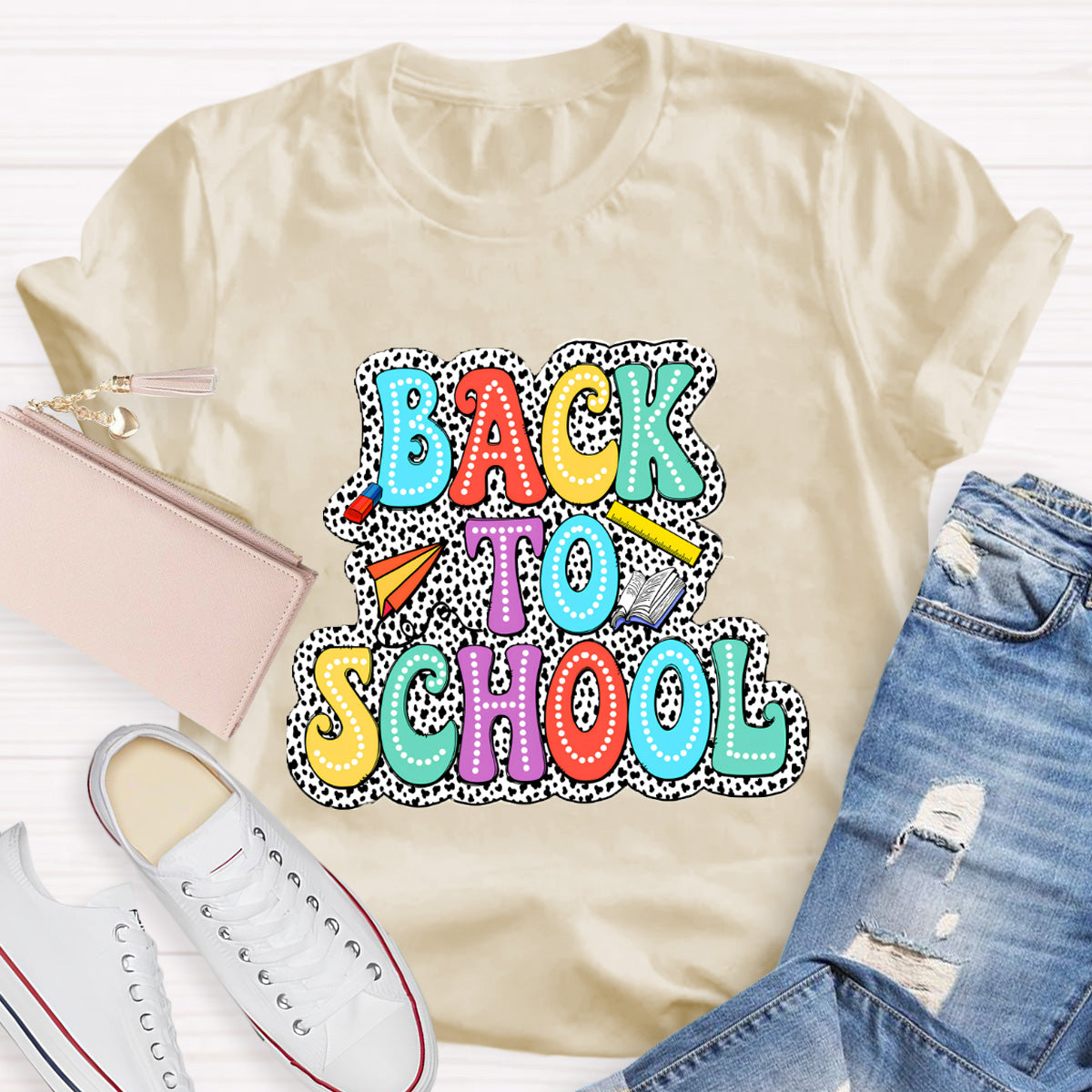 Welcome Back To School Dot Printed Teacher T-Shirt