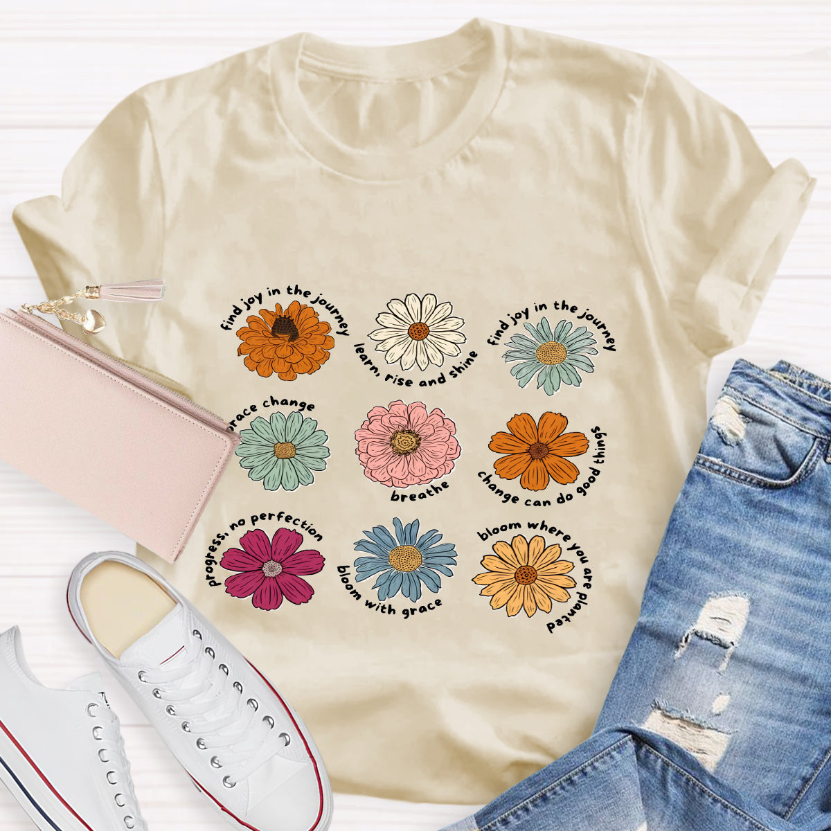 Find Joy In The Journey Learn Rise And Shine Floral T-Shirt