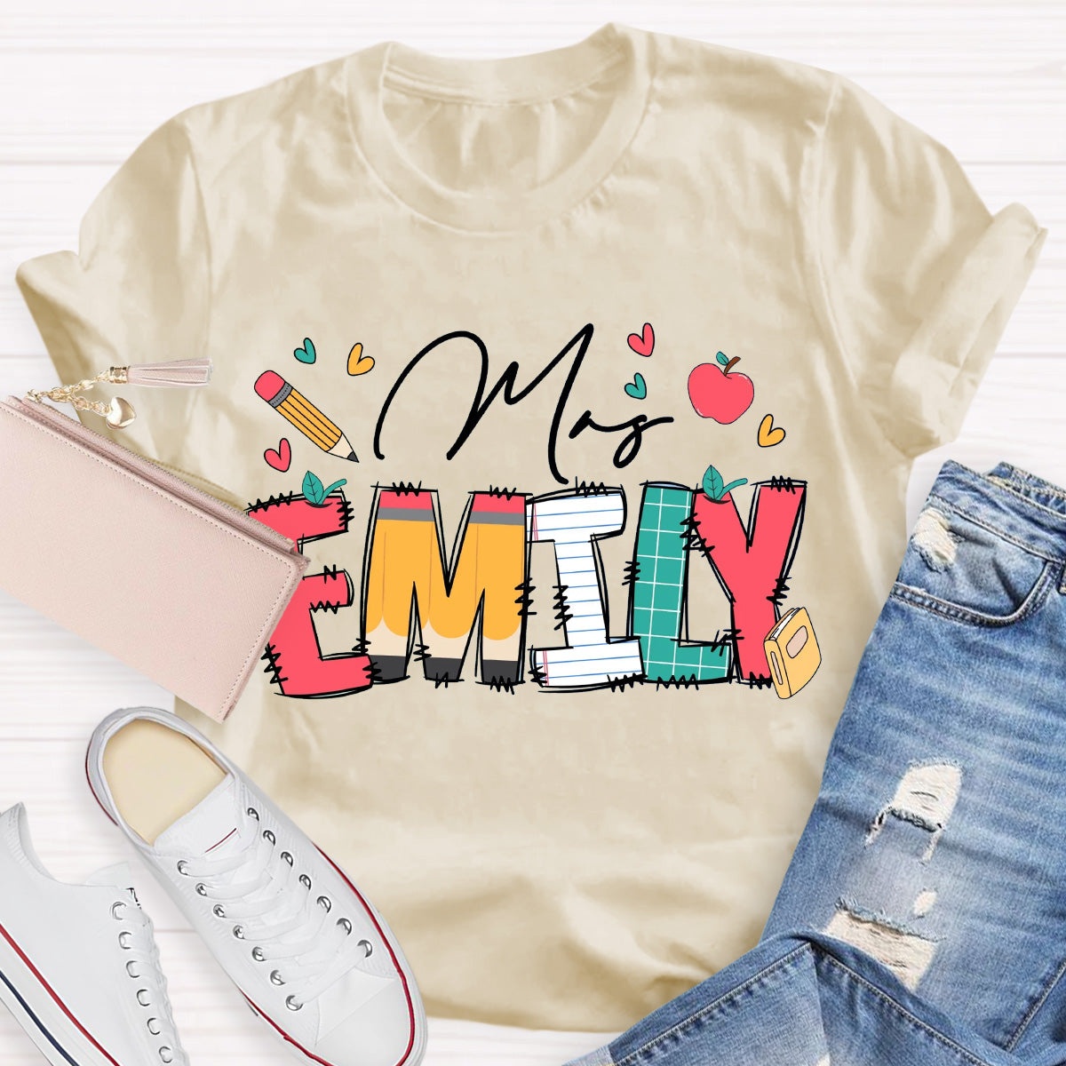 Personalize Name Apple Teacher T-Shirt