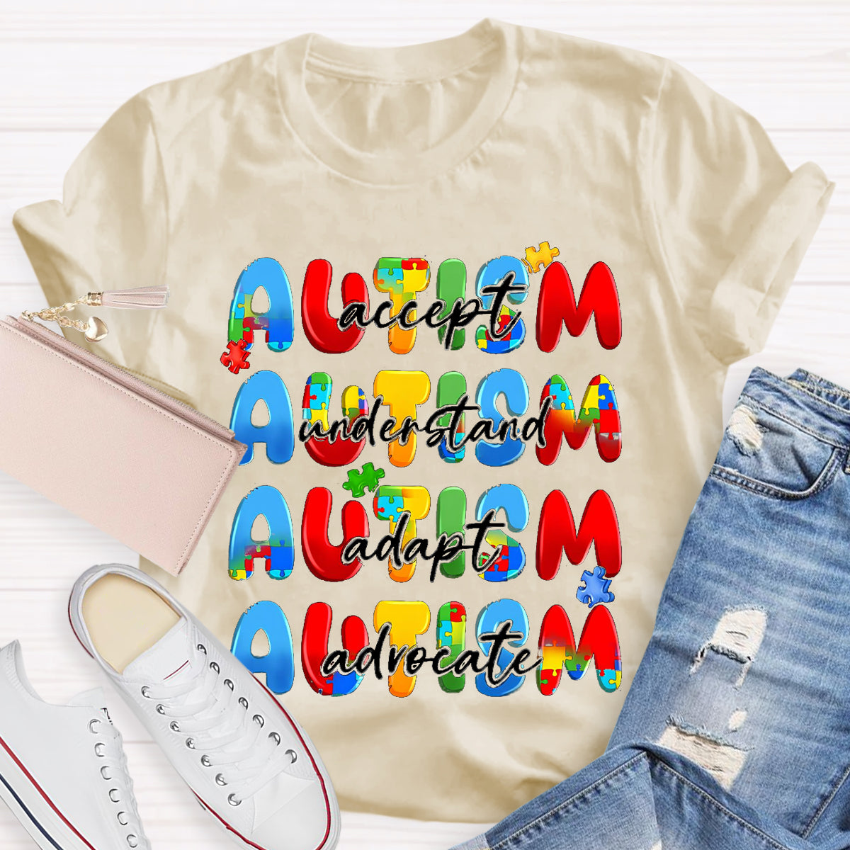 Autism Accept Advocate Adapt Teacher T-Shirt