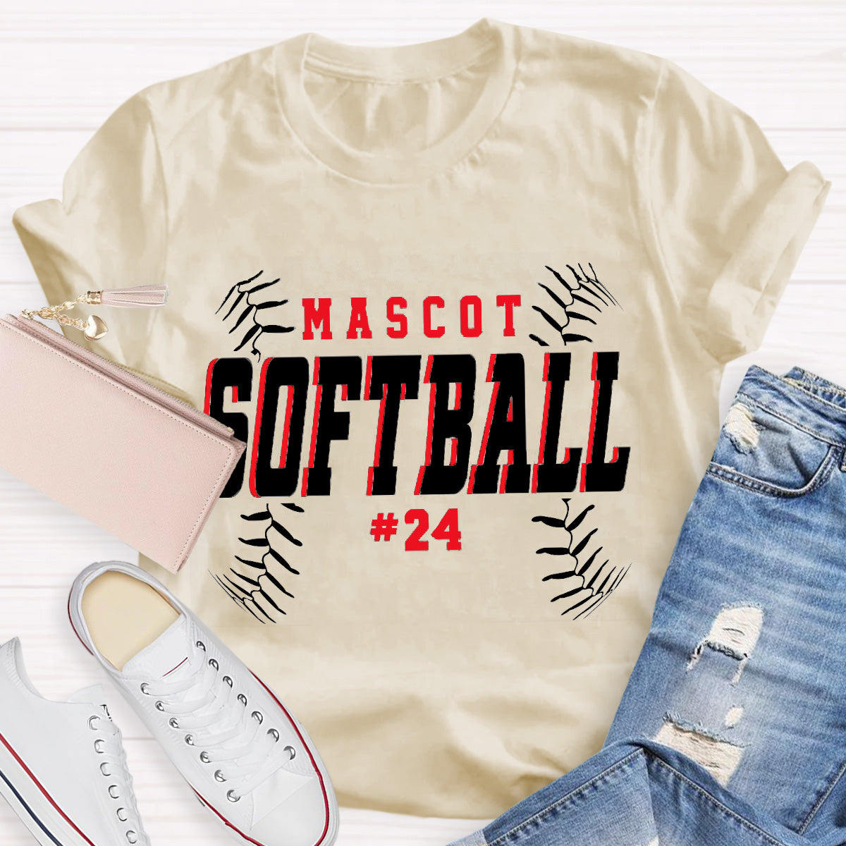 Personalized Mascot And Number Softball Game T-Shirt