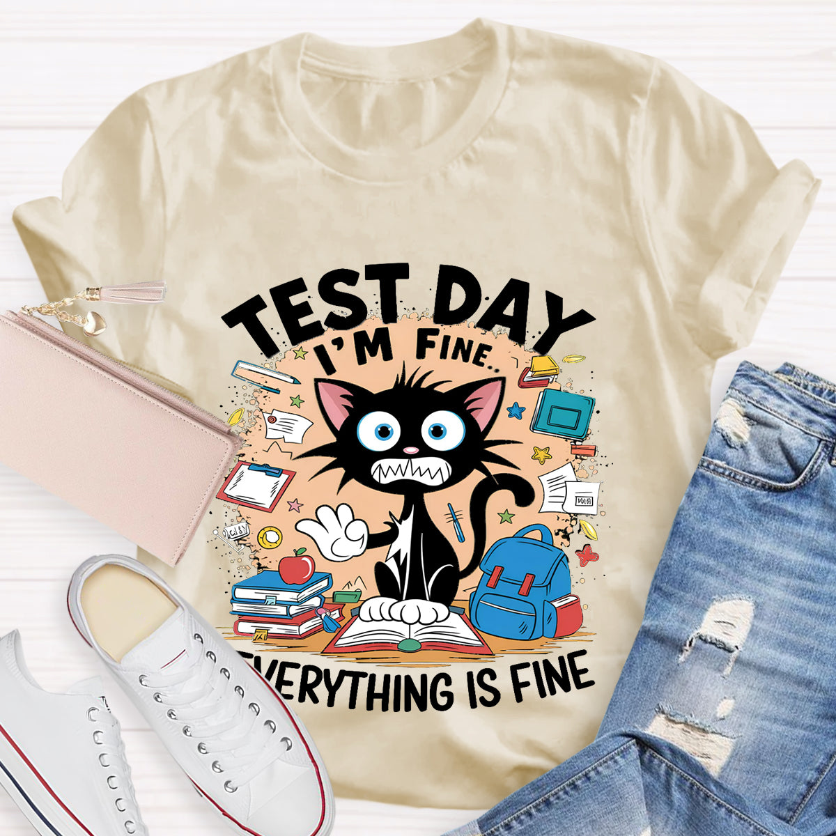 Everything Is Fun Test Day Funny Cat Teacher T-Shirt