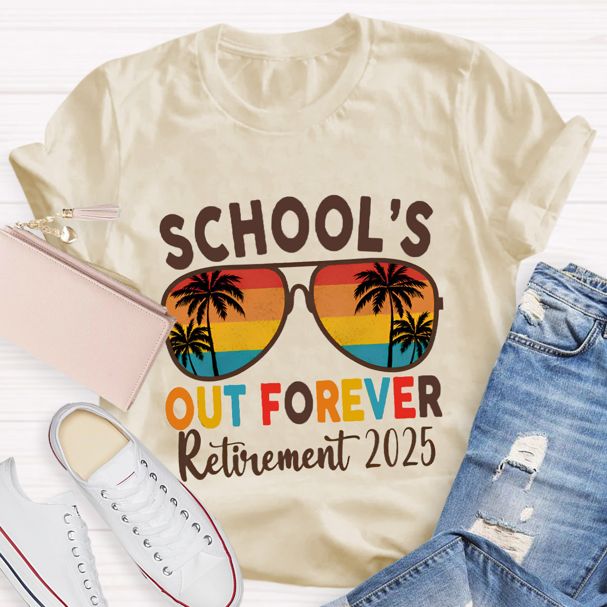 Personalized Retirement Year School's Out Forever Teacher T-Shirt