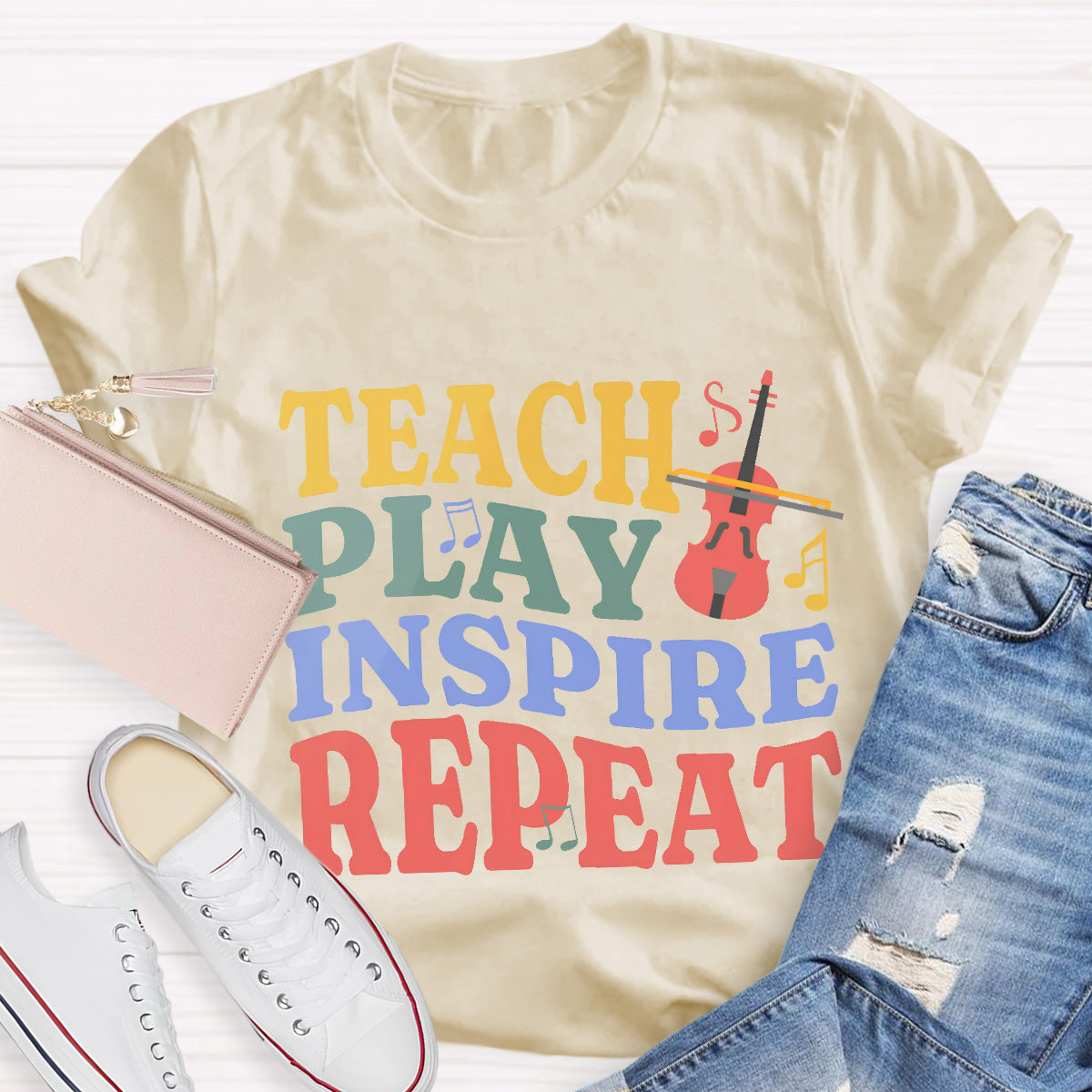 Teach Play Inspire Repeat Teacher T-Shirt