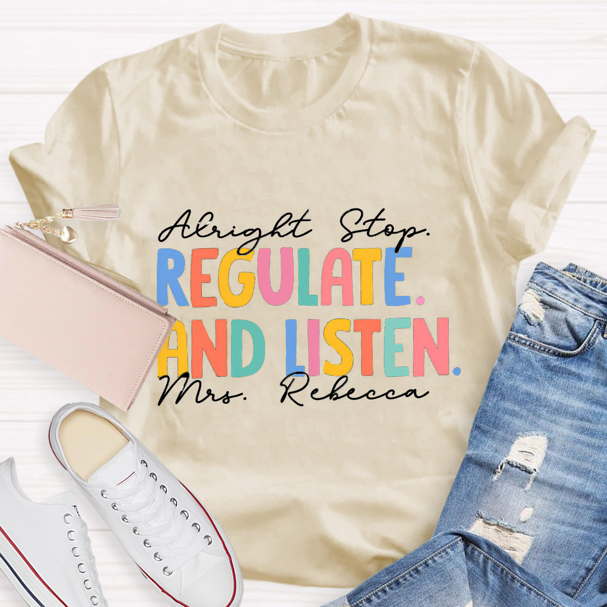 Personalized Name Regulate And Listen Teacher T-Shirt