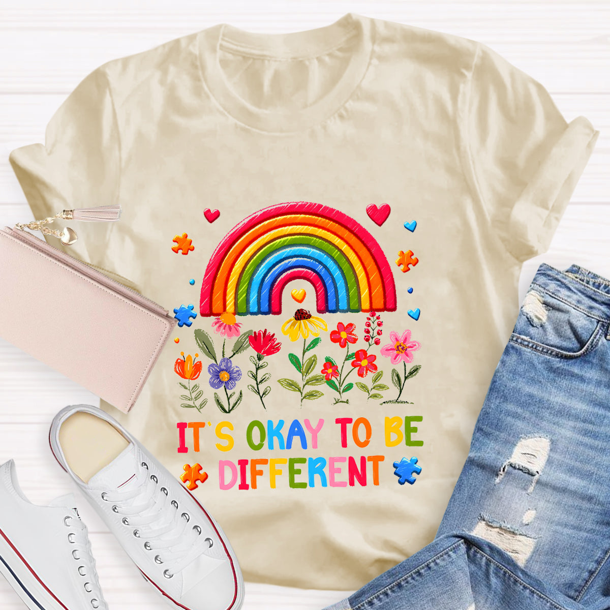 It's Okay to Be Different Floral Rainbow T-Shirt
