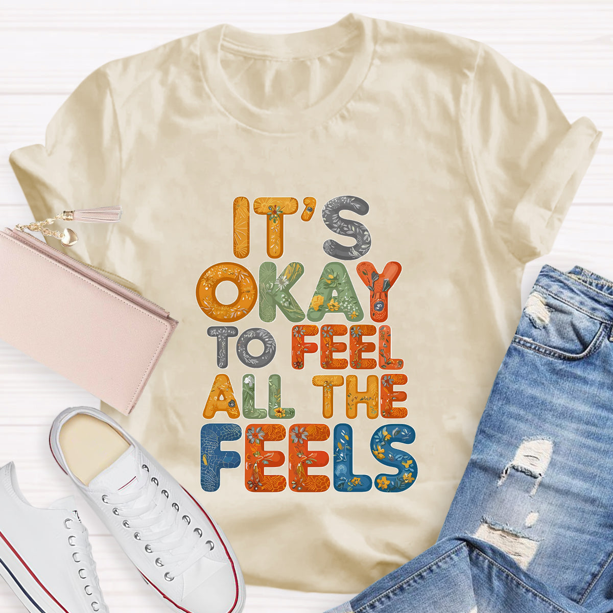 It's Okay To Feel All The Feels Retro Prints T-Shirt