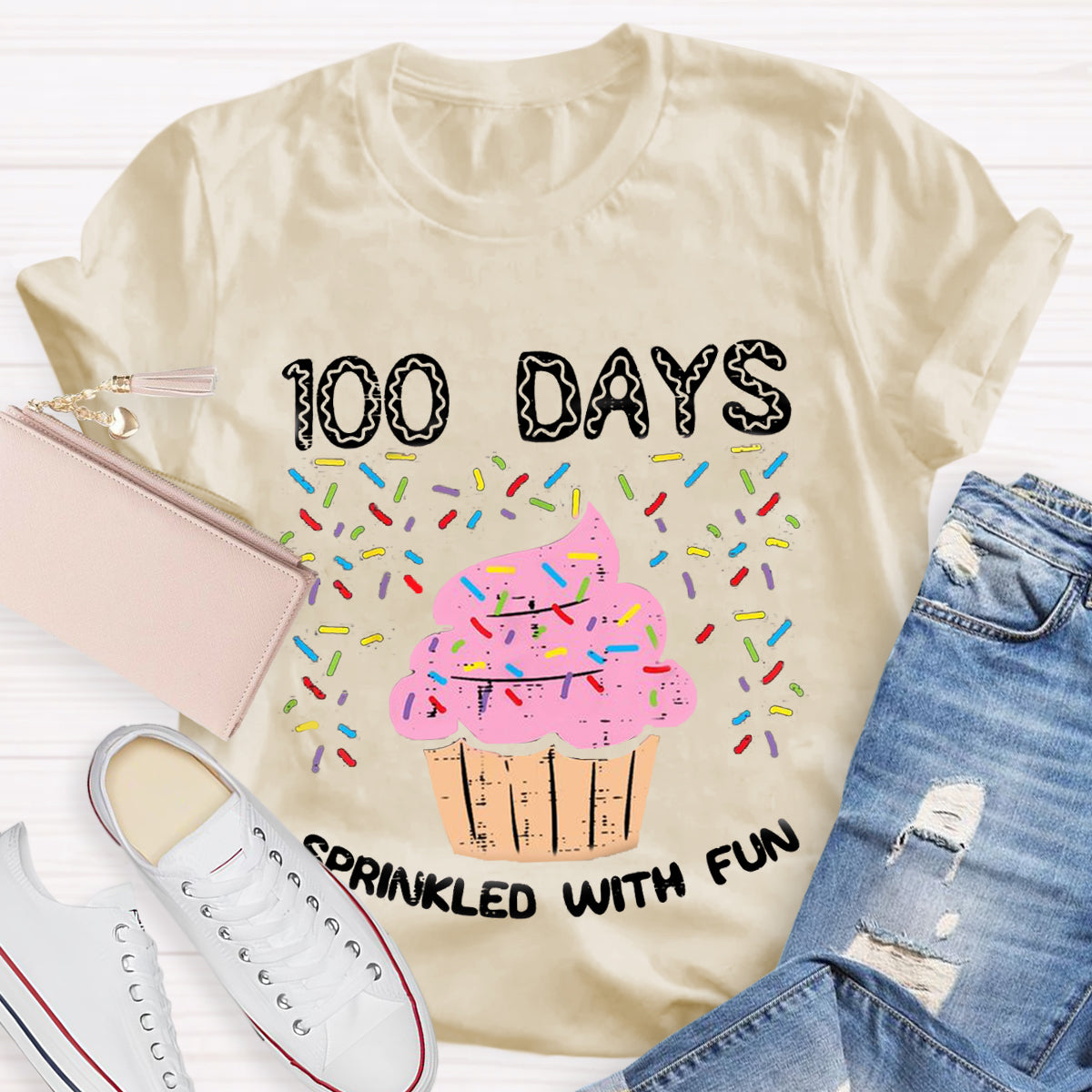100 Days Sprinkled With Fun Cupcake Teacher T-Shirt