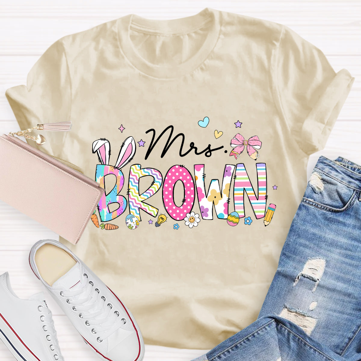 Personalized Easter Teacher Name Mrs Brown T-Shirt