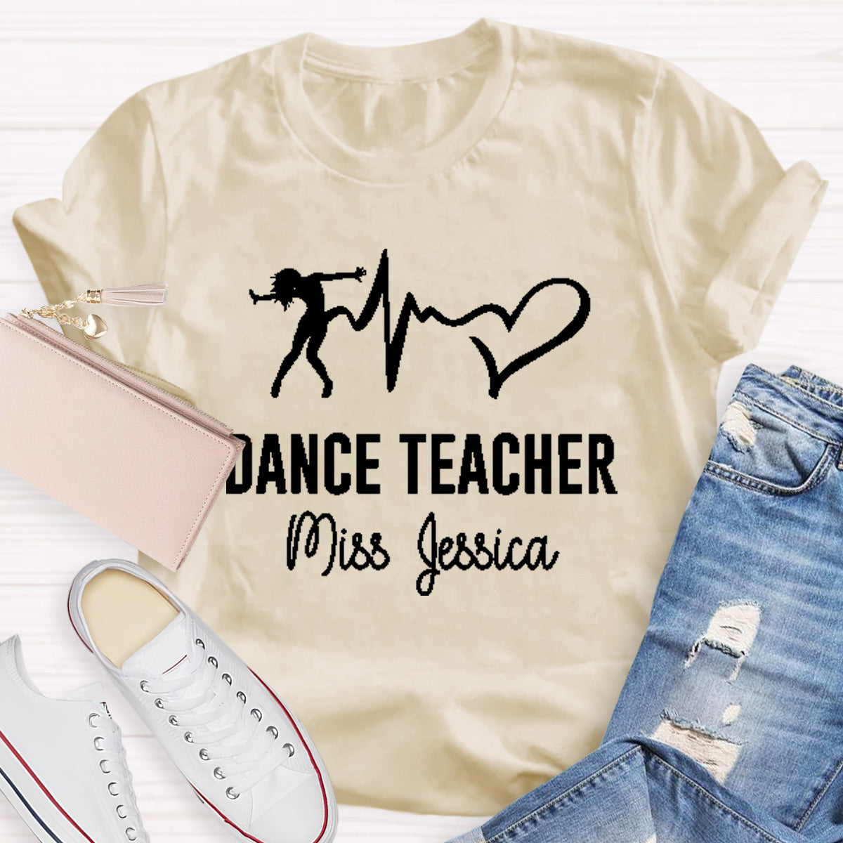 Personalized Name Dance Black Letters Teacher T-Shirt