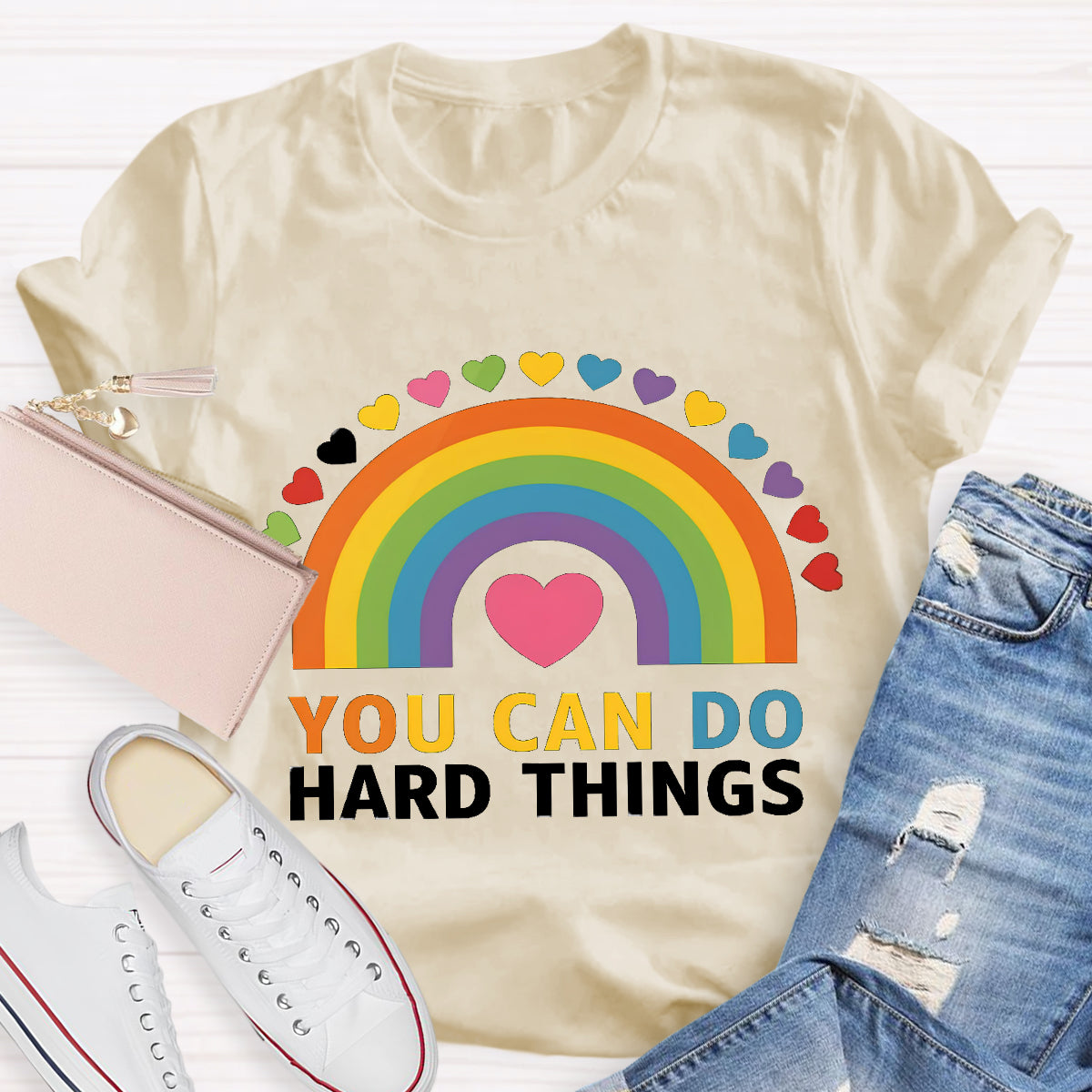You Can Do Hard things Rainbow Teacher T-Shirt