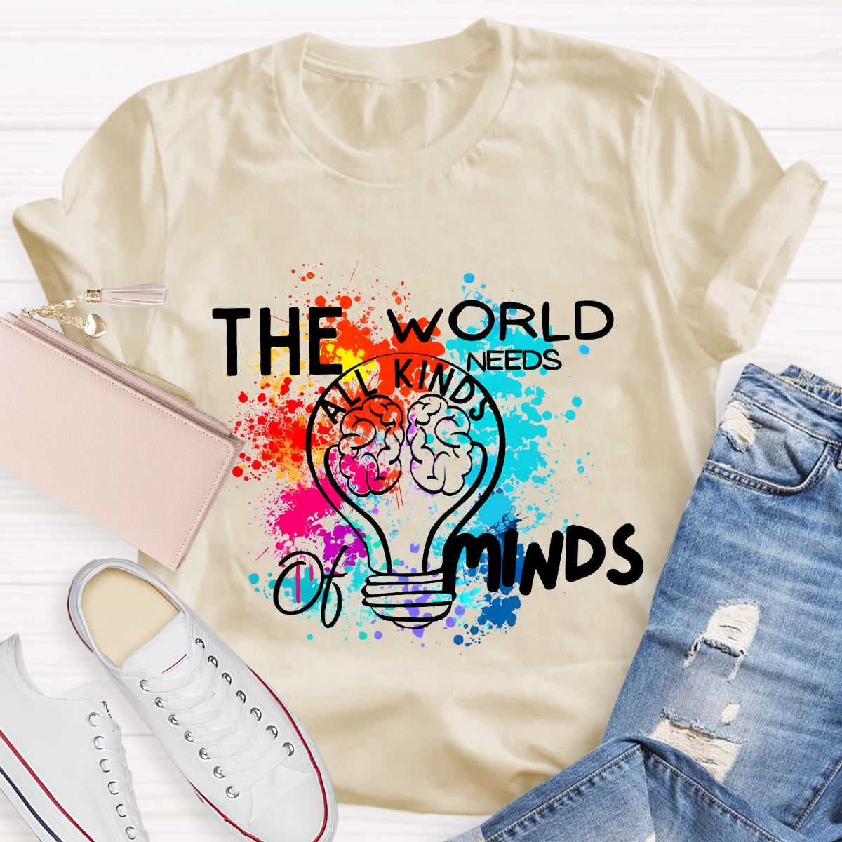 The World Needs All Kinds Of Minds Colorful Brain T-Shirt