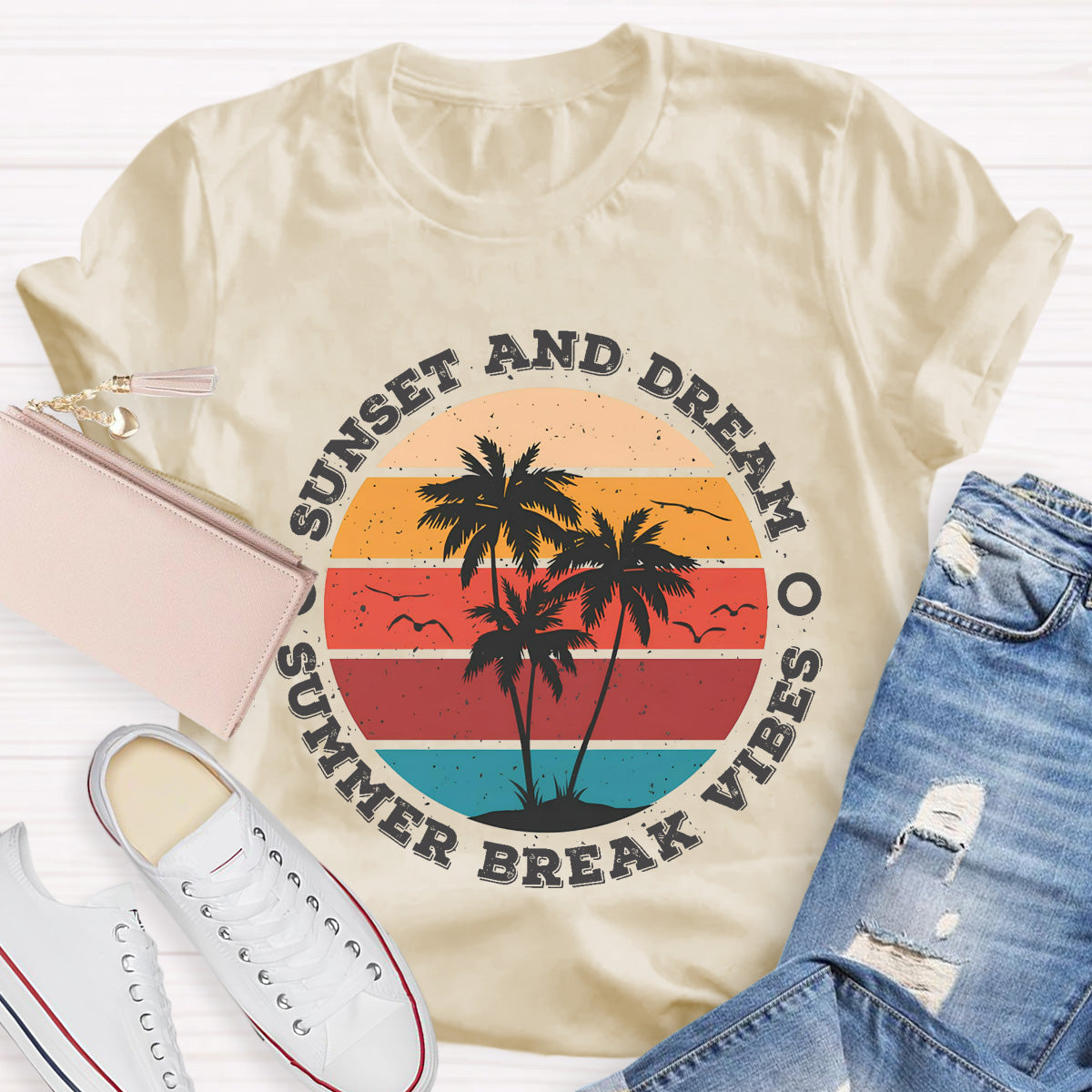 Sunset And Dream Summer Break Vibes Teacher T-Shirt