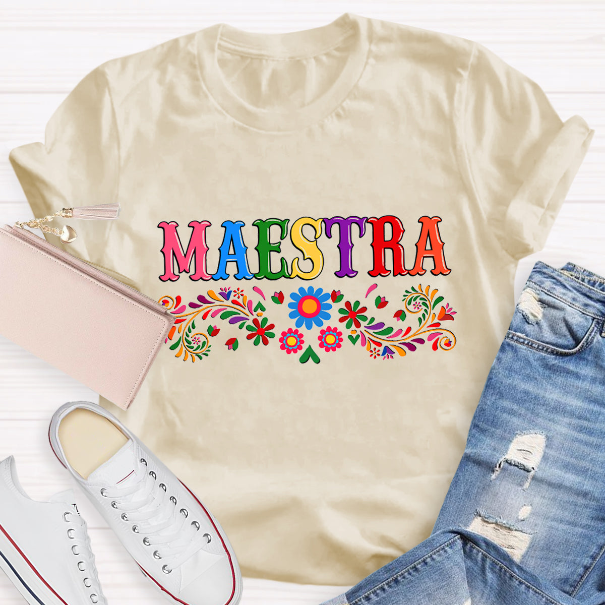 Maestra Blue Flower Teacher T-Shirt