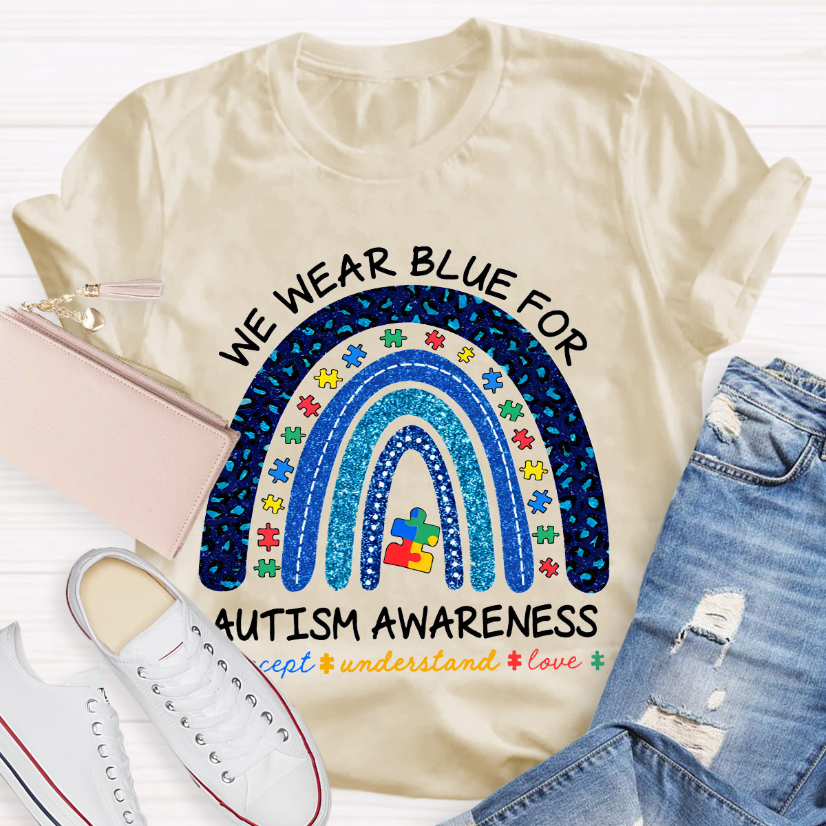 We Wear Blue For Autism Awareness Teacher T-Shirt