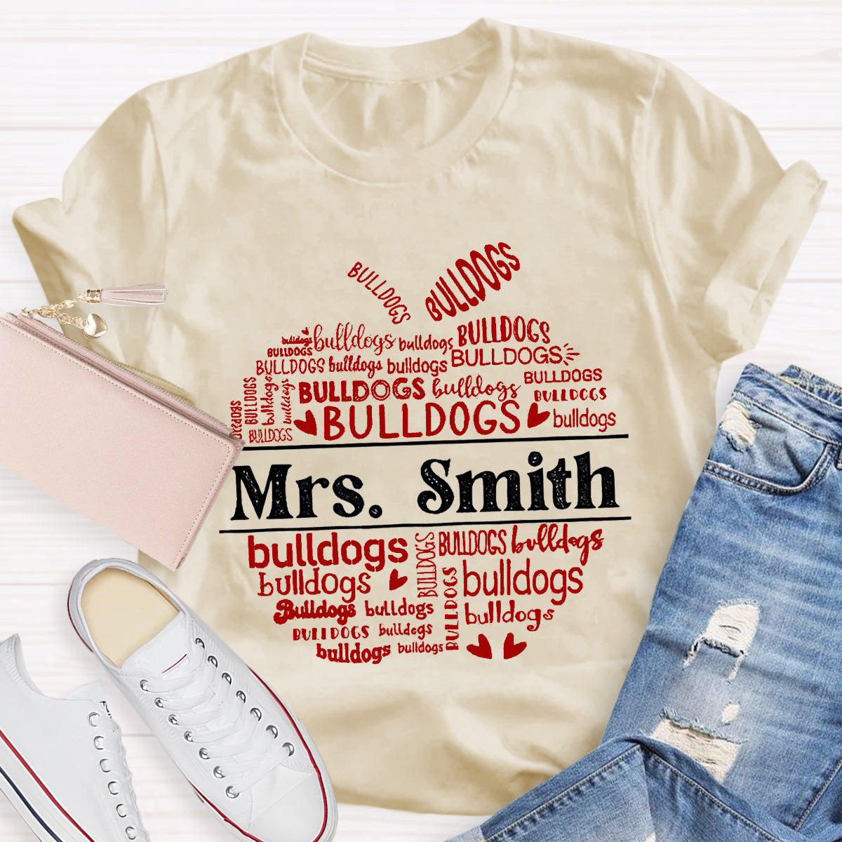 Personalized Name And Mascot bulldogs Teacher T-Shirt