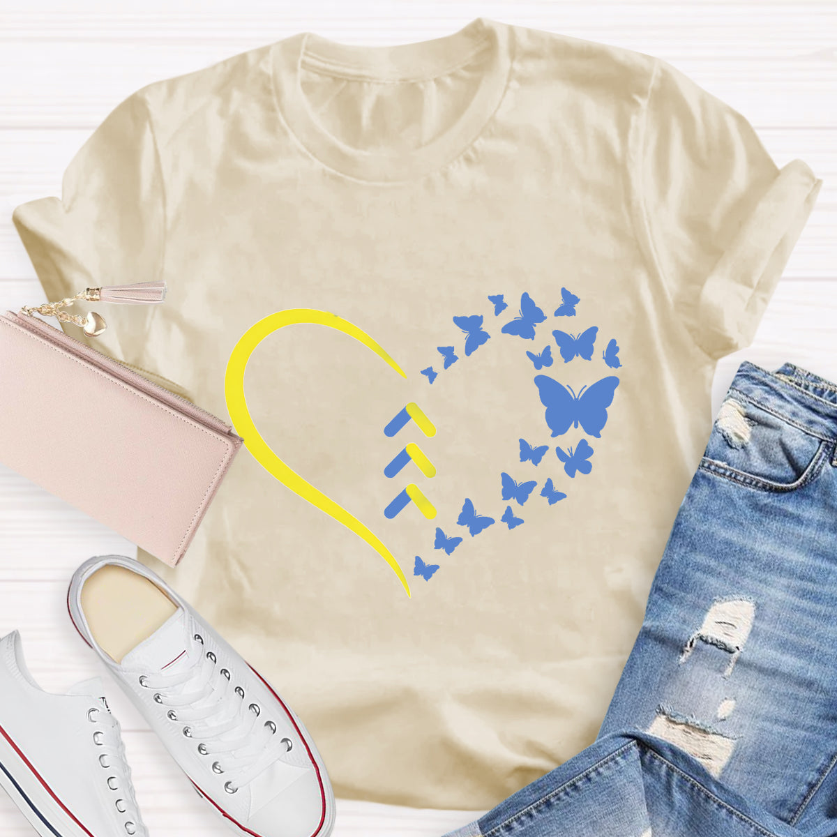 Blue Butterfly World Down Syndrome 3.21 Day T-Shirt