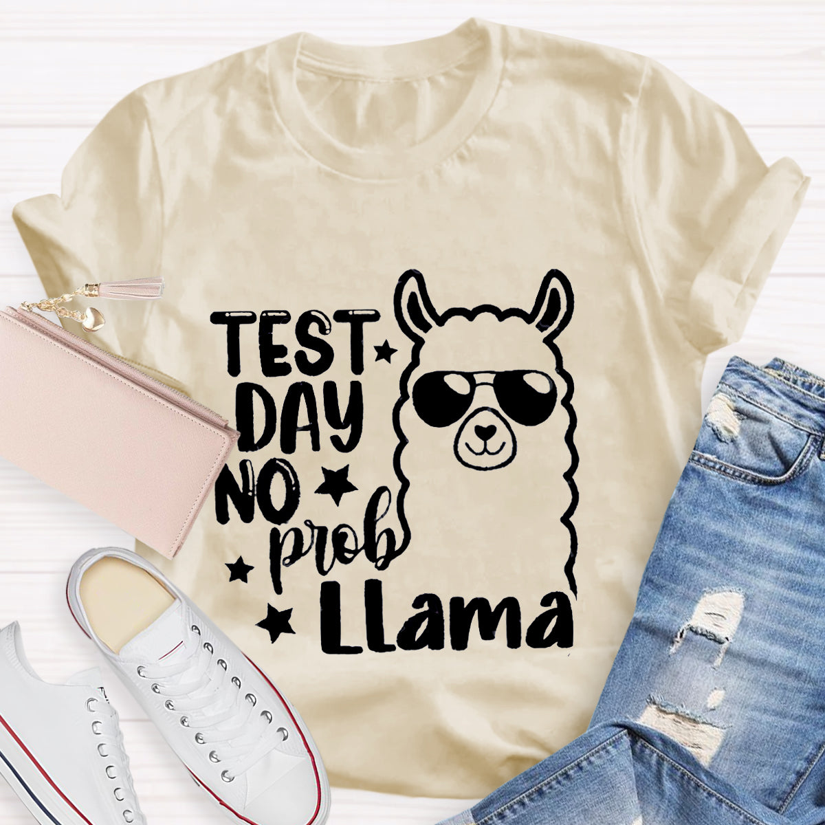 Test Day No Prob Llama Teacher T-Shirt