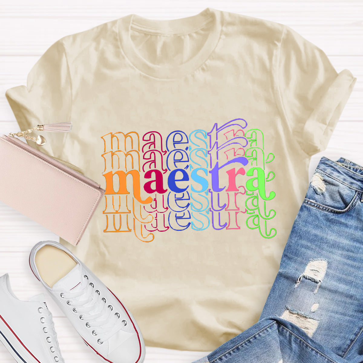 Maestra Colorful Letters Teacher T-Shirt
