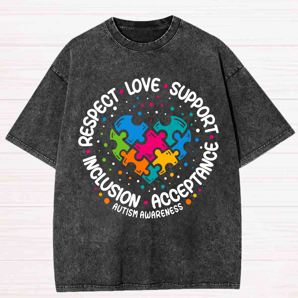 Respect Love Support Acceptance Colorful Heart Washed T-shirt