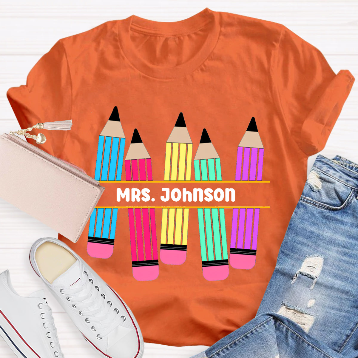 Personalized Name Pencil Teacher T-Shirt