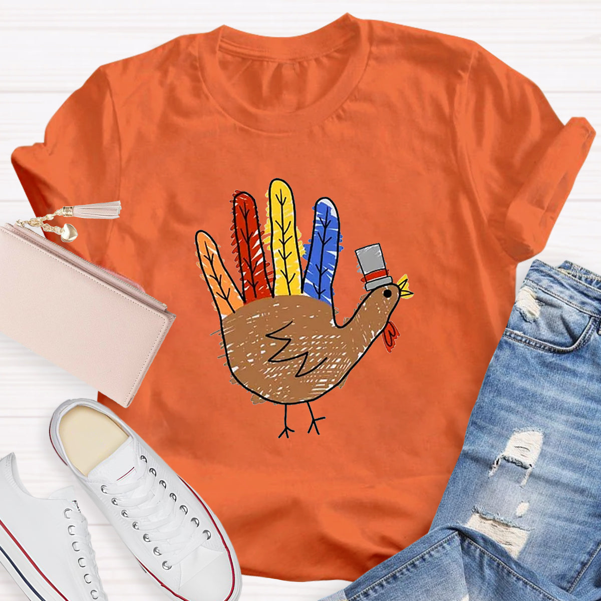 Hand Painted Turkey Teacher T-Shirt