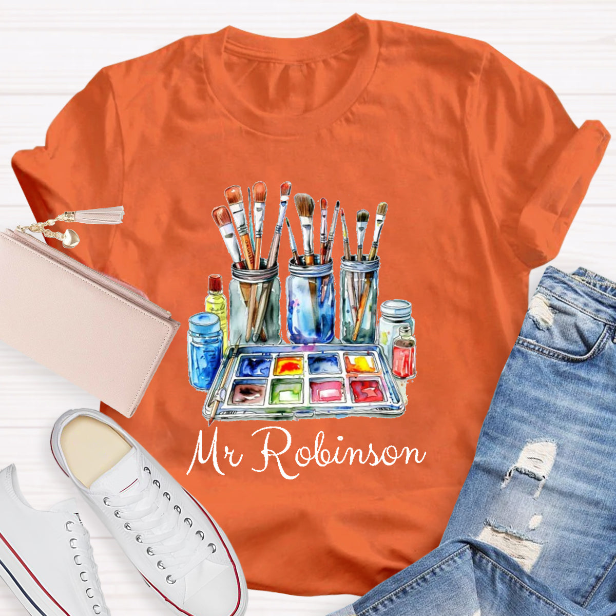 Personalized Name Painter Brush Art Teacher T-Shirt