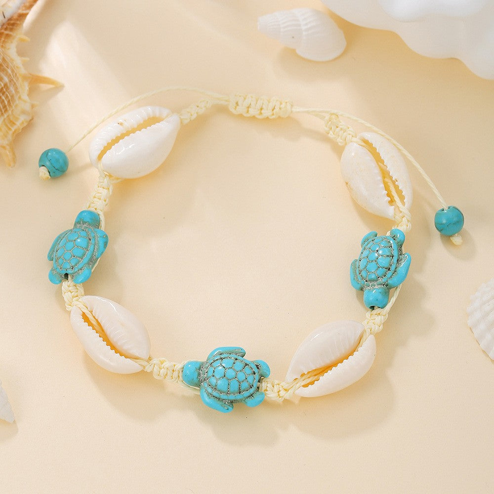 Minimalist Vacation-Style Beaded Bracelet — Featuring Shell Pendant Crushed Stones  And Faux Pearls