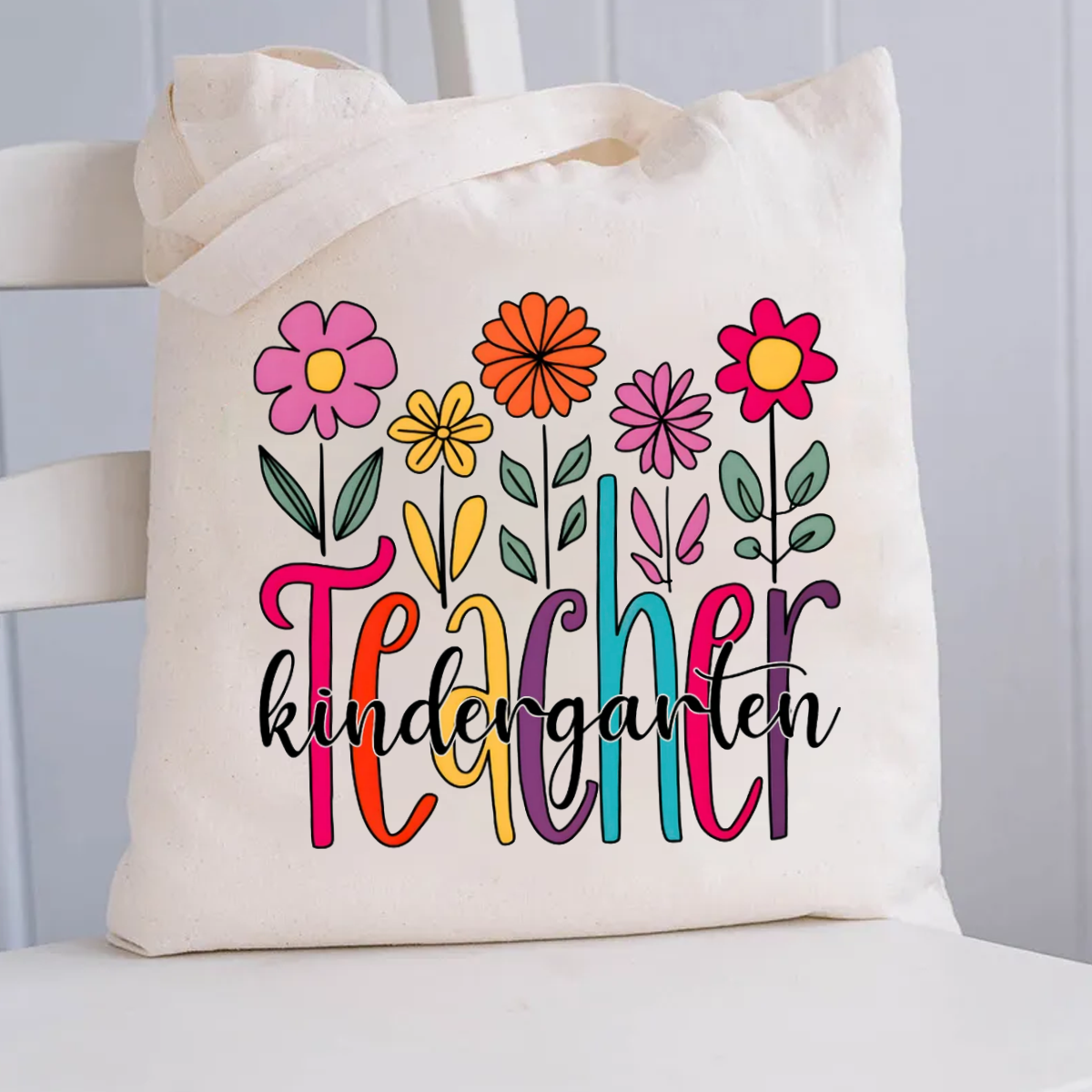 Personalized Grade Floral Teacher Canvas Tote Bag