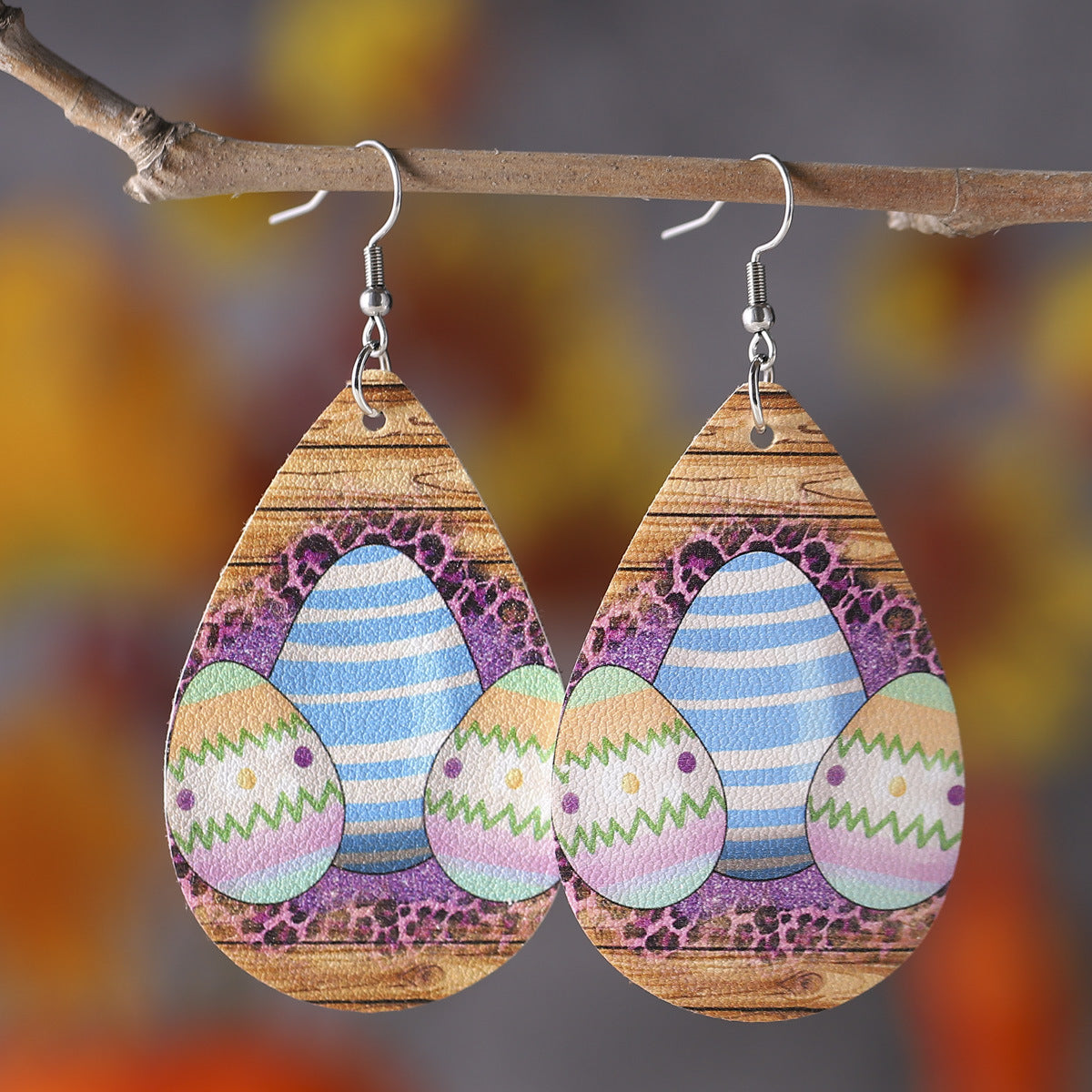 Rabbit Heart-Shaped Leopard Print Turquoise Easter Earrings