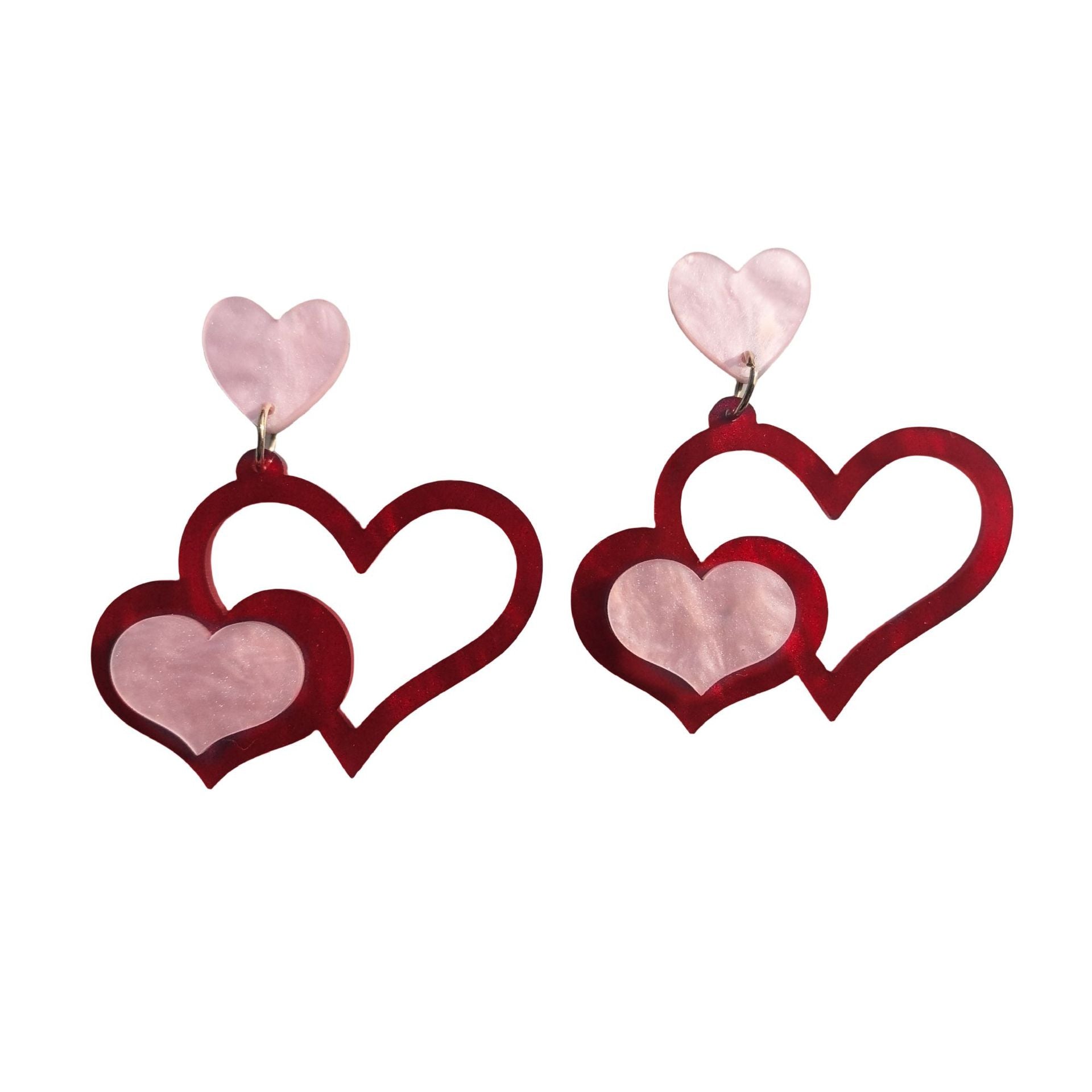 Water Ripple Red And Pink Heart-Shaped Envelope Earrings