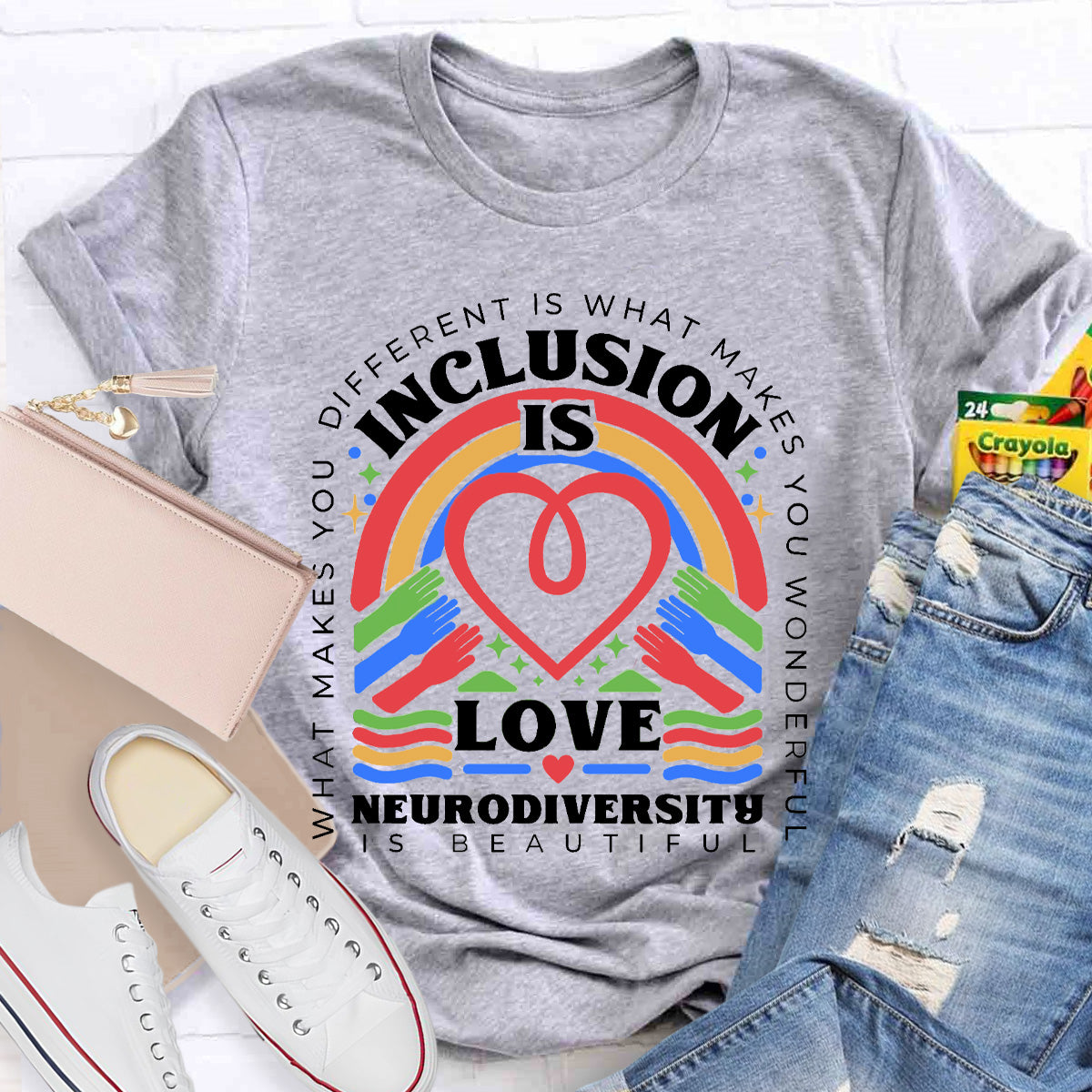 Inclusion Is Love Neurodiversity Teacher T-Shirt