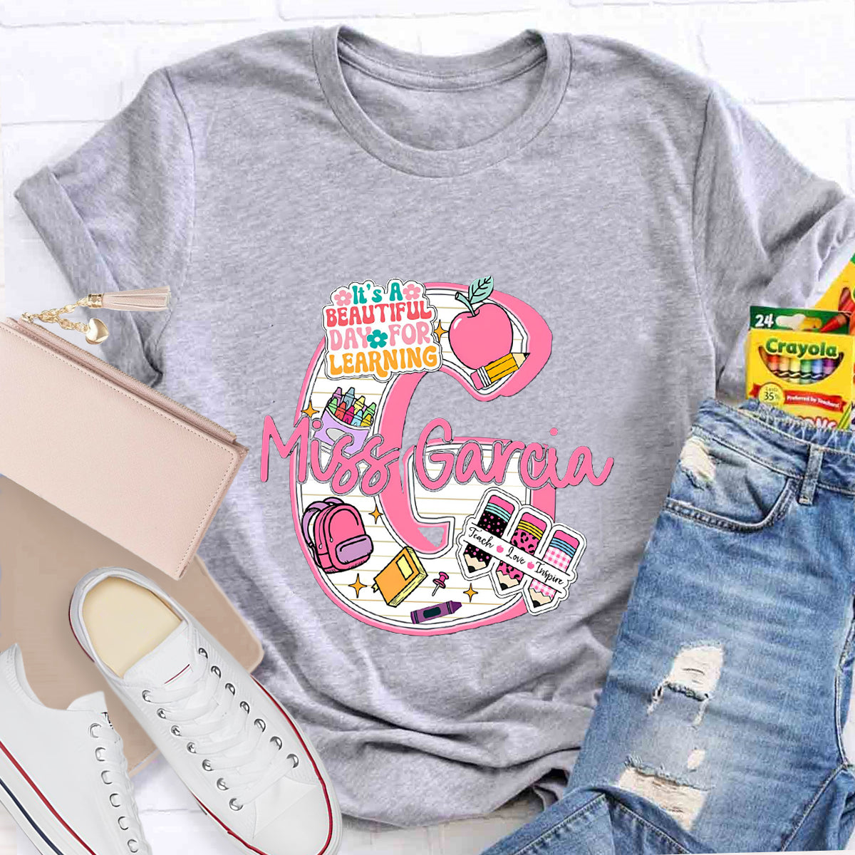 Personalized Name It's A Beautiful Day For Learning Teacher T-Shirt