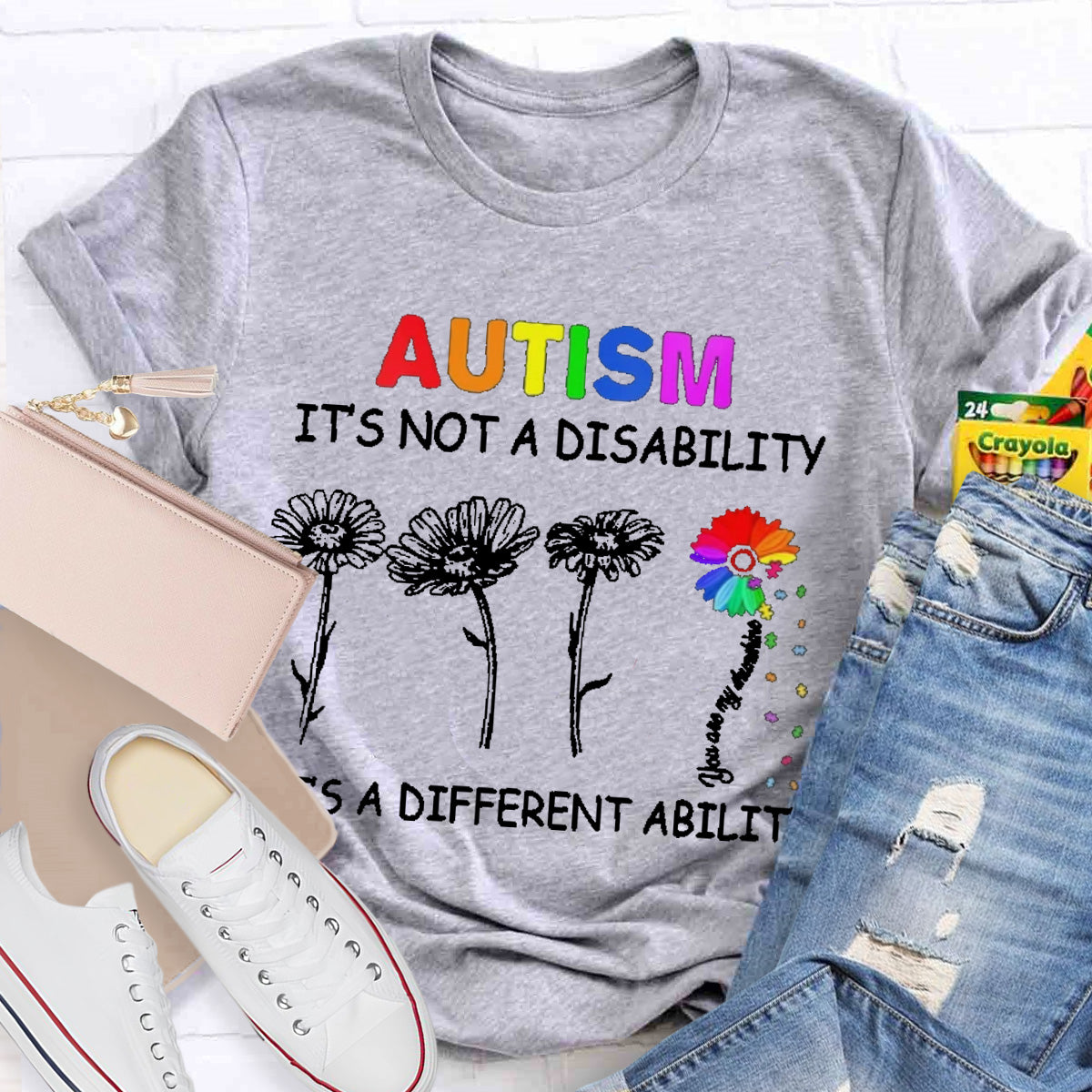 Autism Is Not A Disability It's A Different Ability Colorful  Flower T-Shirt